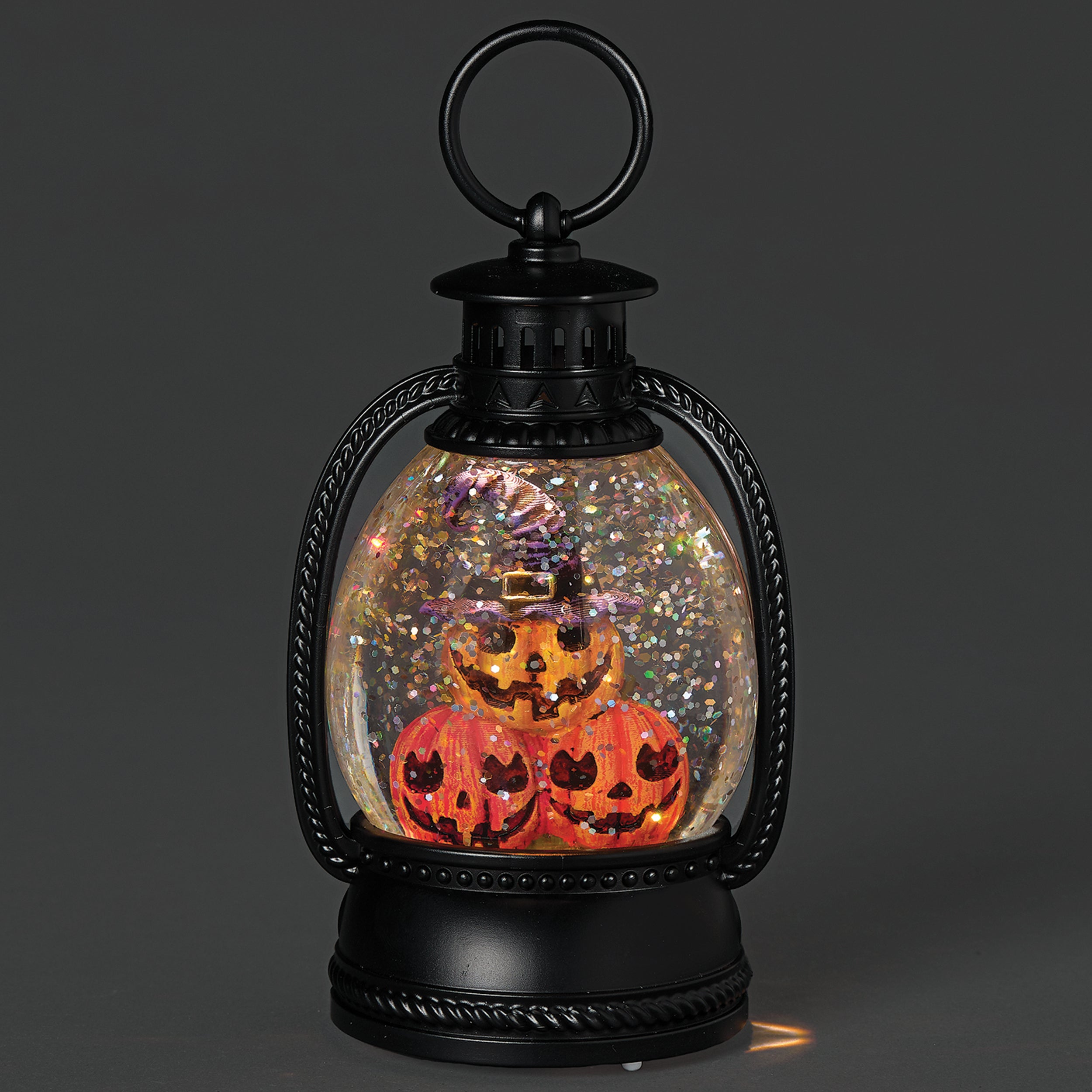 Glitterdome Lighted Stacked Pumpkin Black Lantern – Shimmering Merry Lites