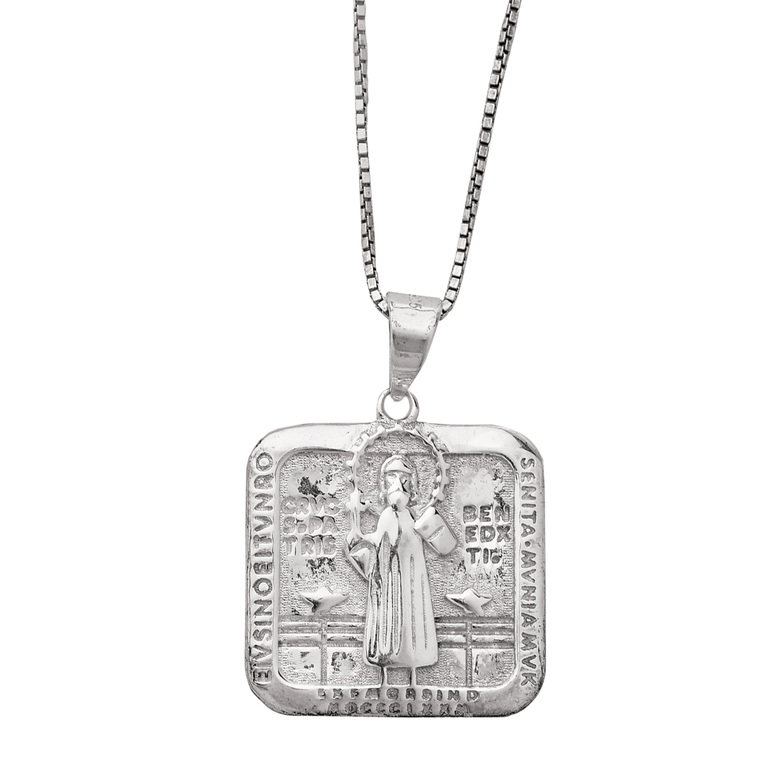 St. Benedict Pendant Necklace with Box Chain