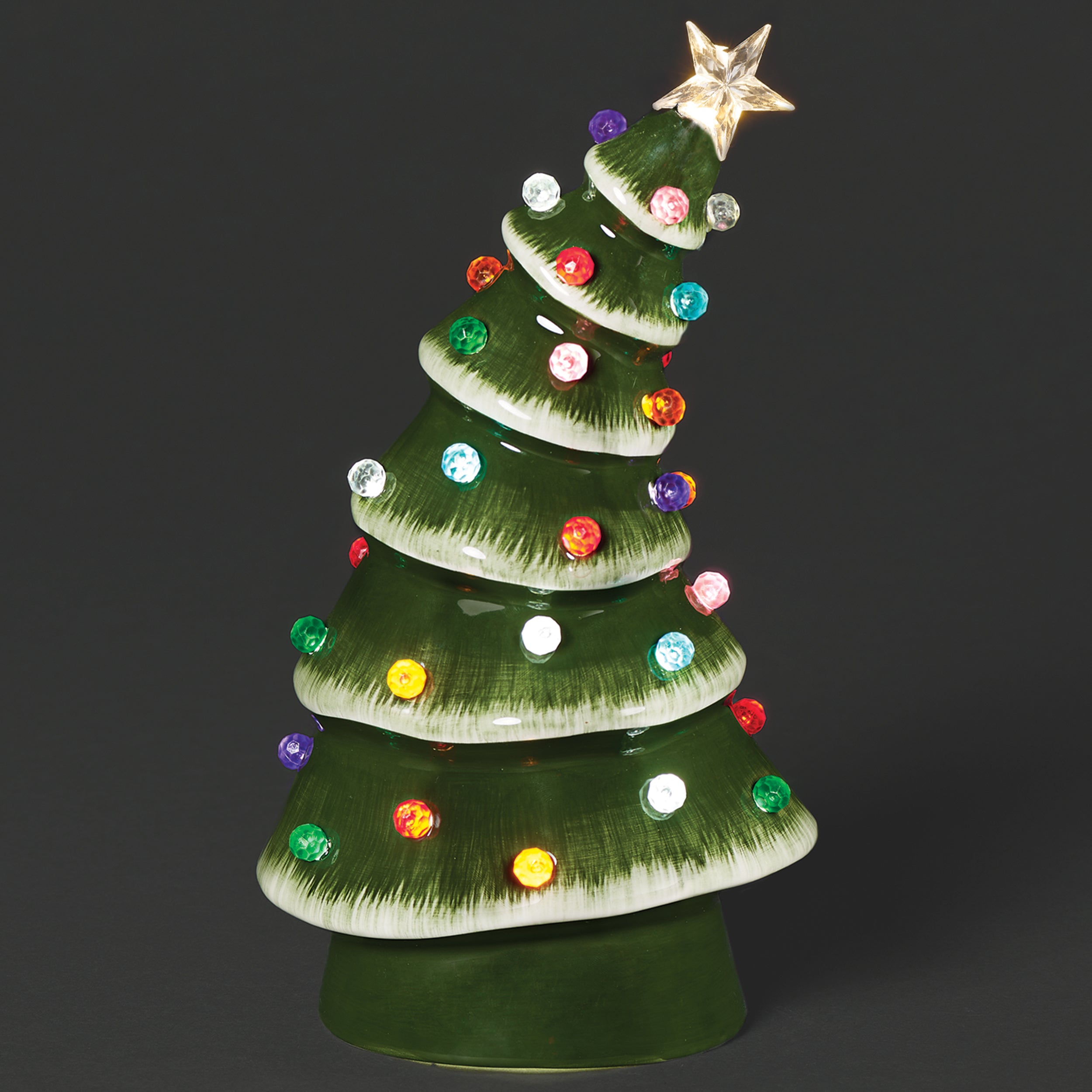 Lighted Ceramic Bent Tree with Christmas Bulb