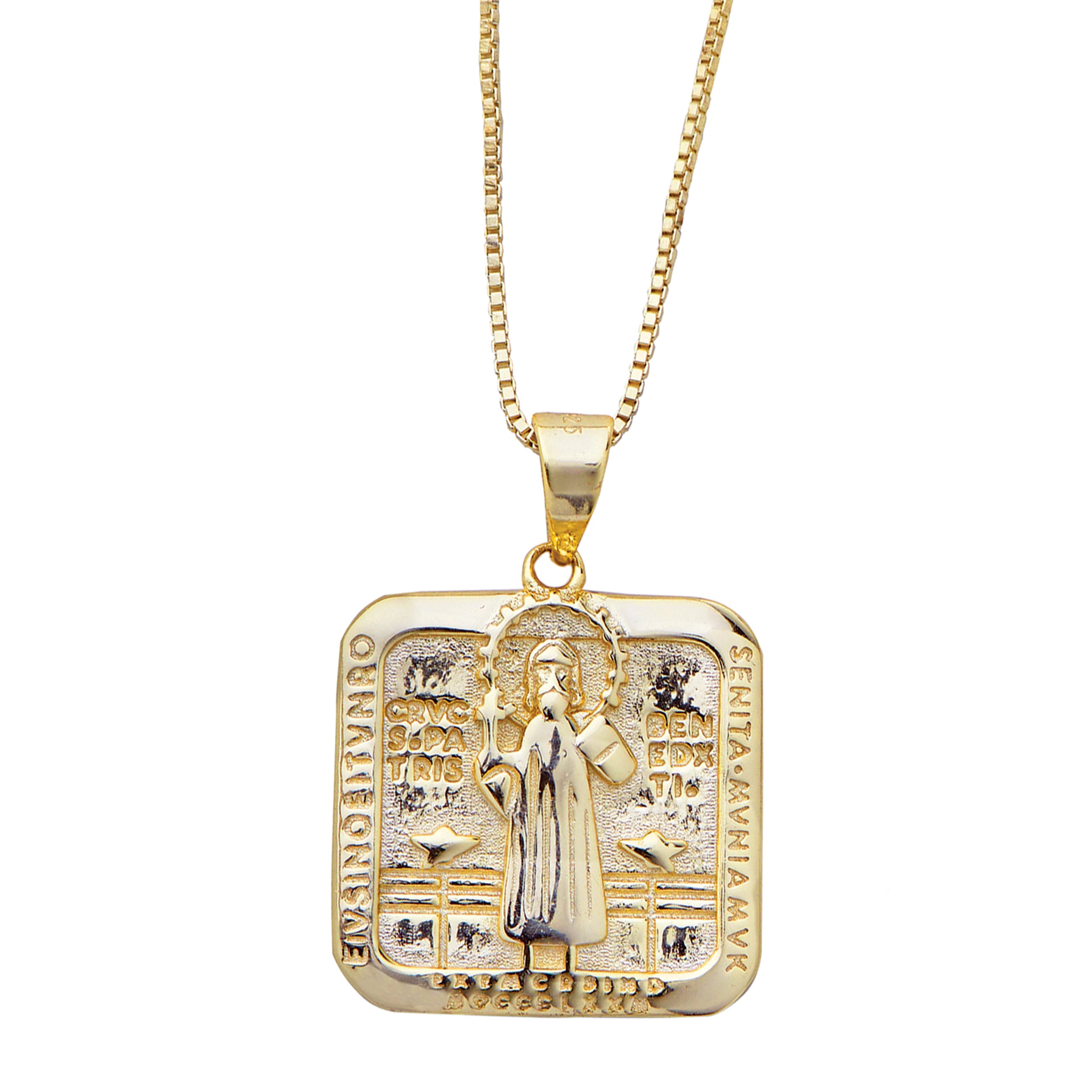 St. Benedict Pendant Necklace with Box Chain