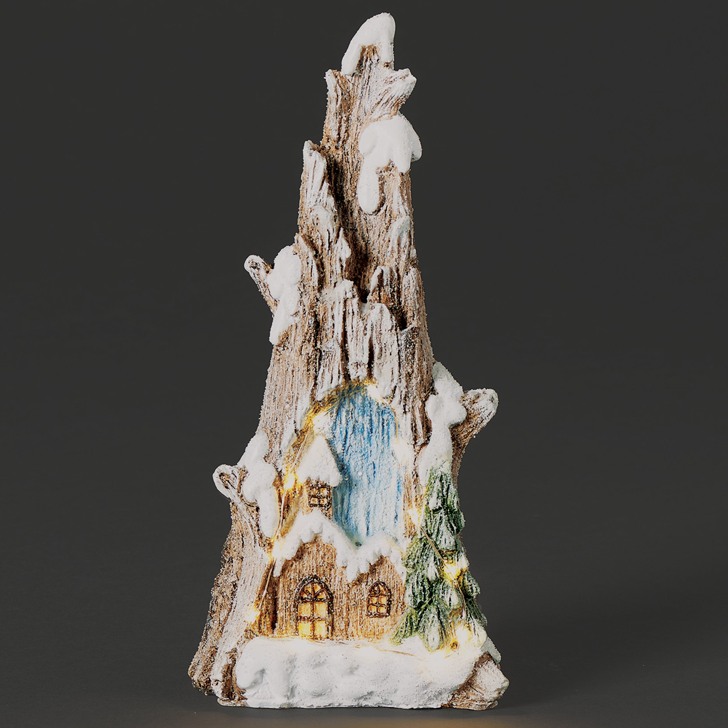 Lighted Carved Log Church Scene