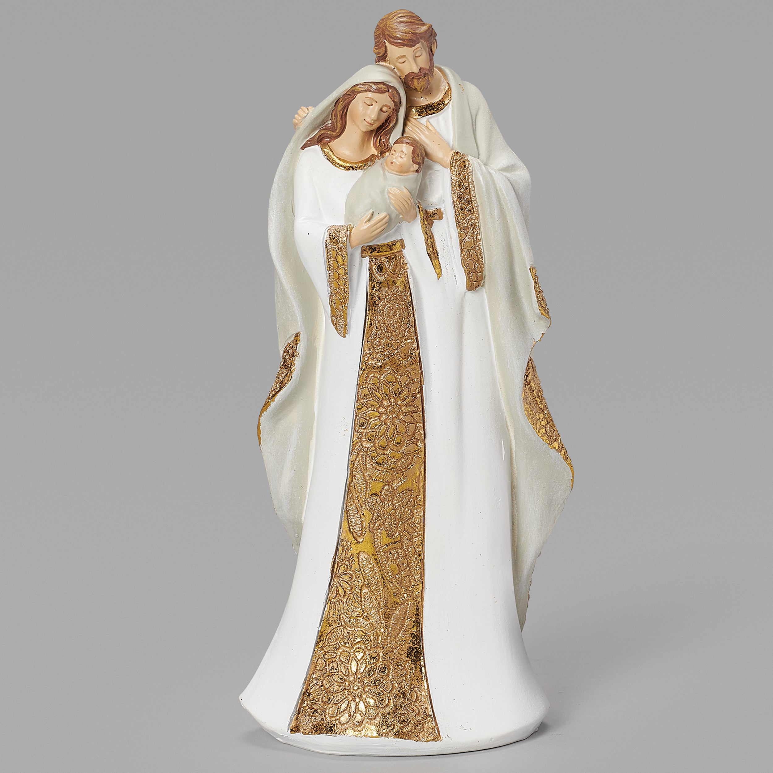 Holy Family Figure in White with Embossed Gold Pattern