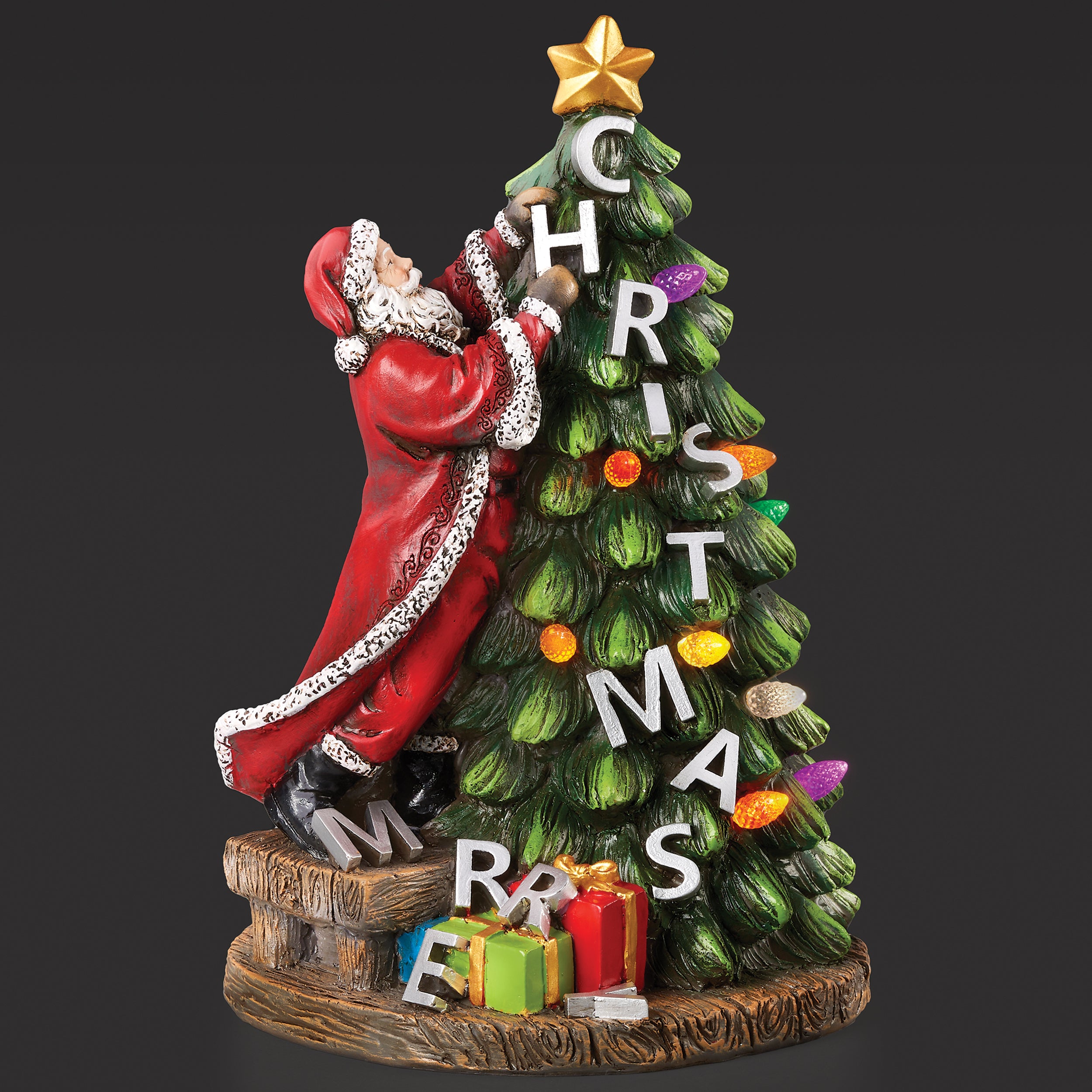 Lighted Santa Decorating Christmas Tree