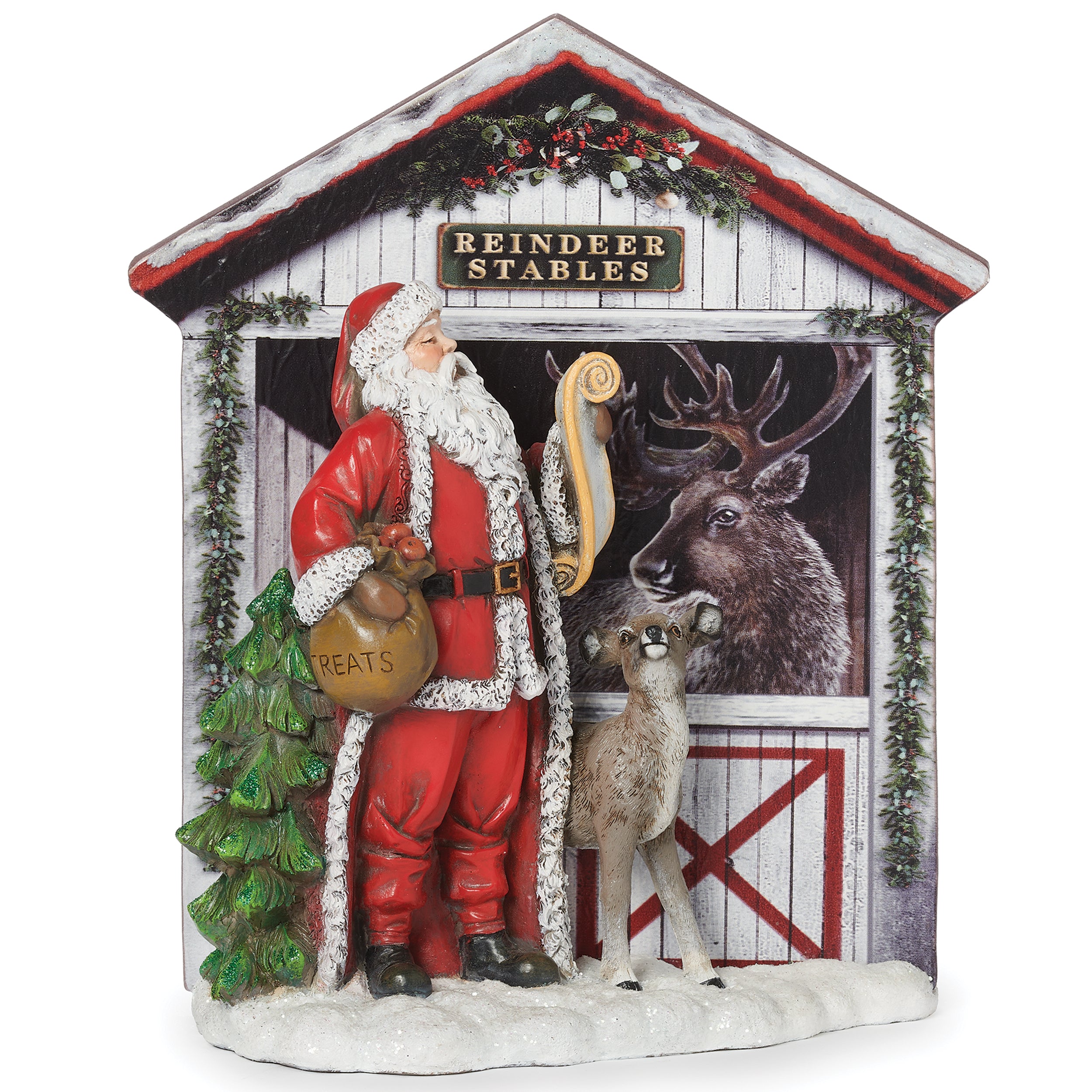 Santa at Reindeer Stable Figure