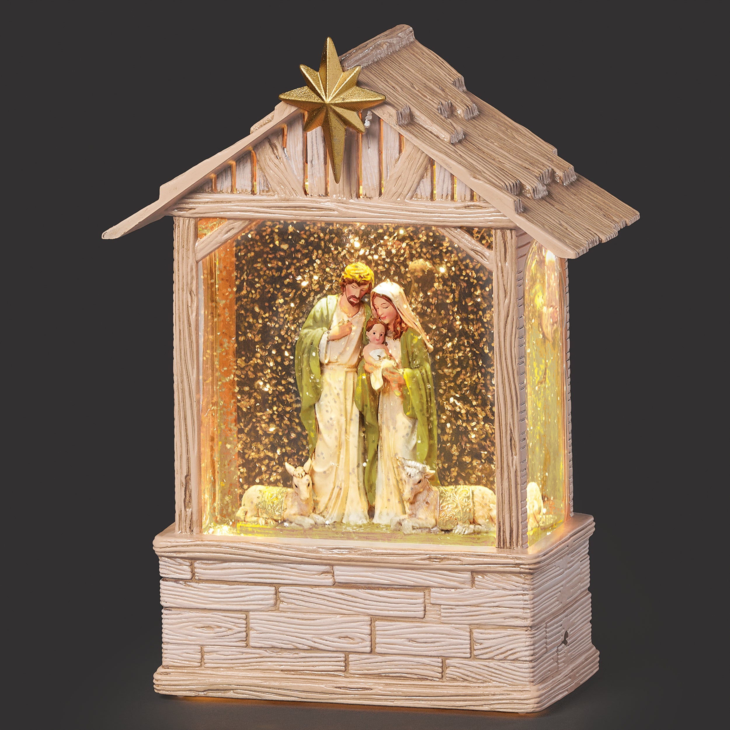 Confetti Lites Lighted Swirl Nativity Stable with Standing Holy Family
