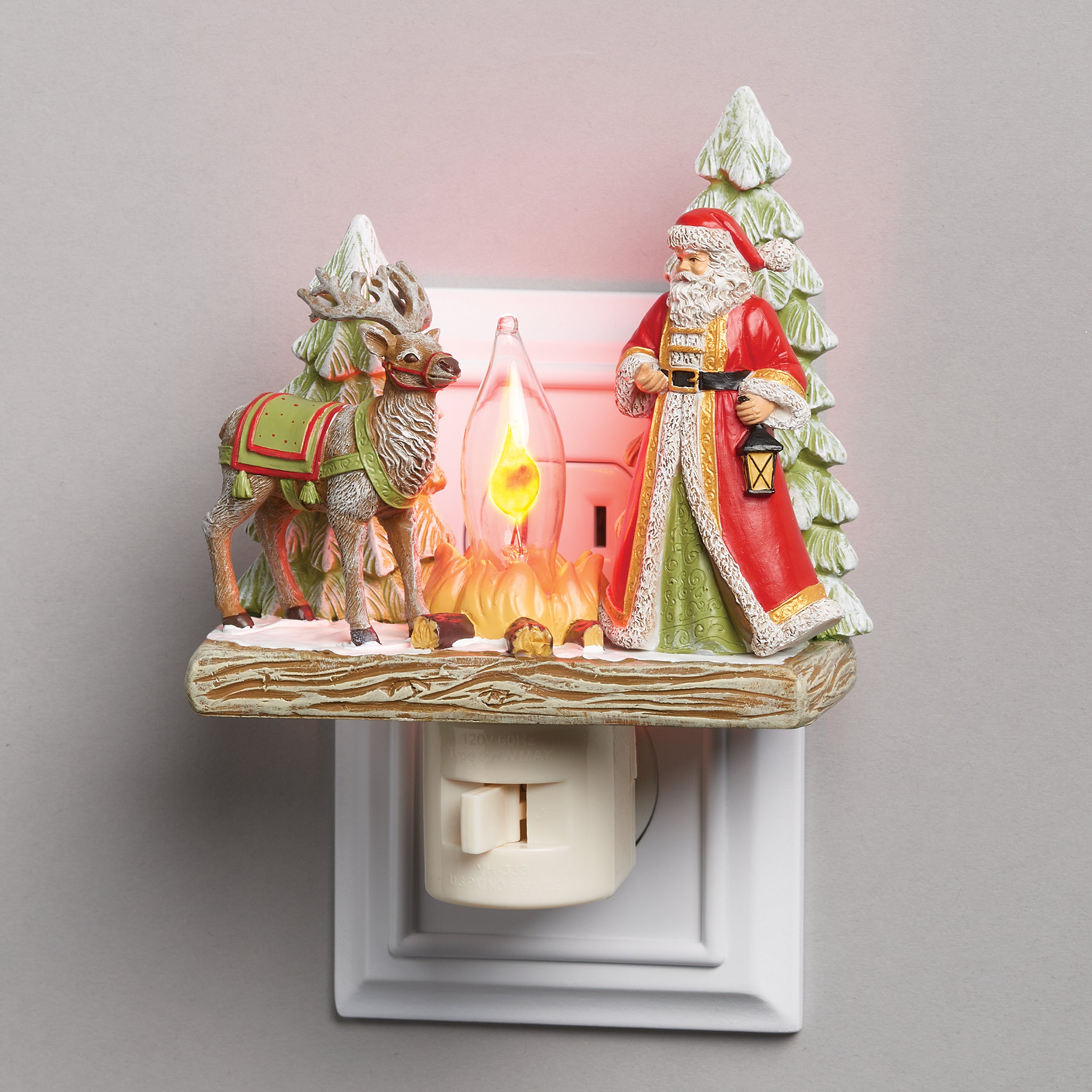Roman Lights Santa & Reindeer Flickering Flame Night-Light