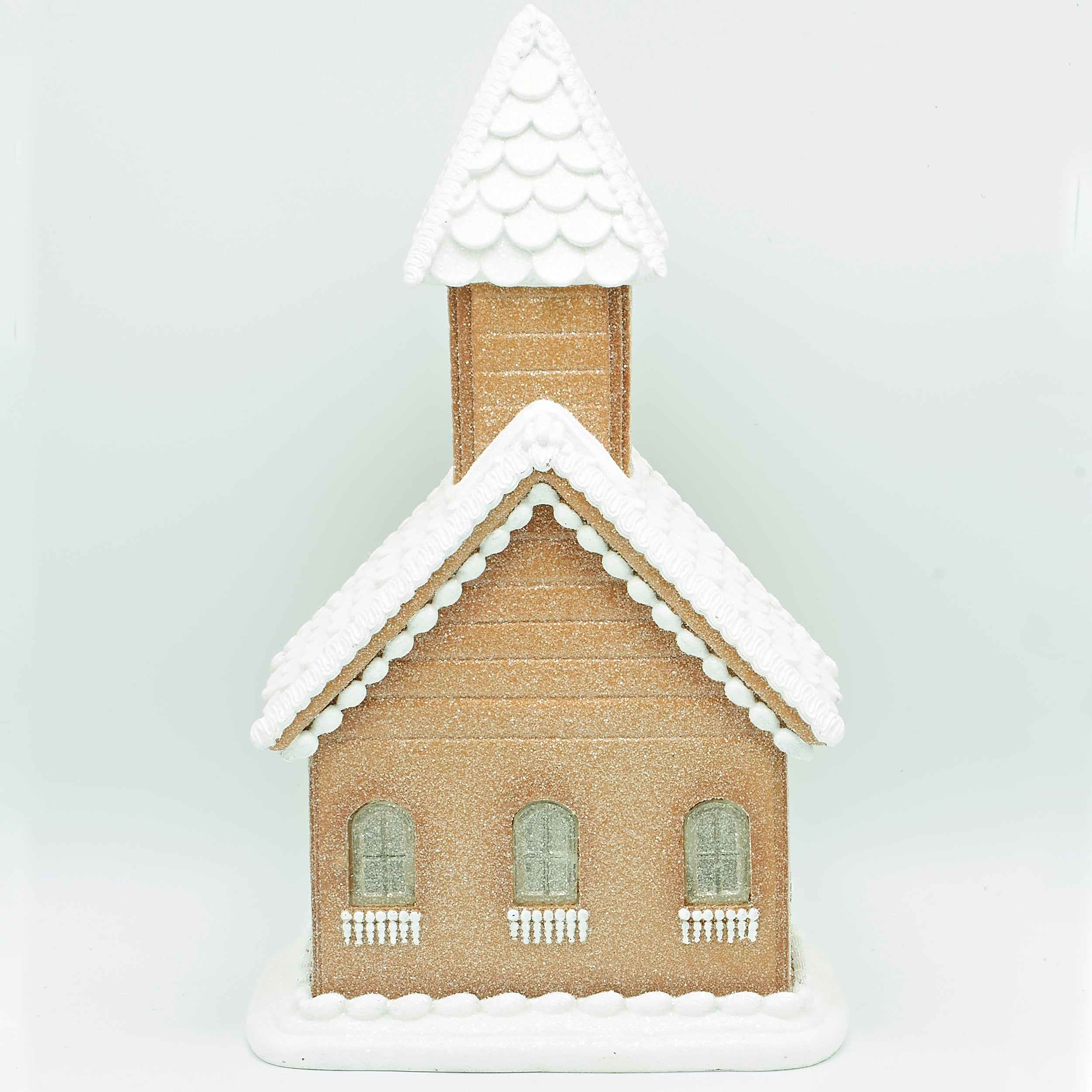 Lighted Gingerbread Church with Frosted Roof