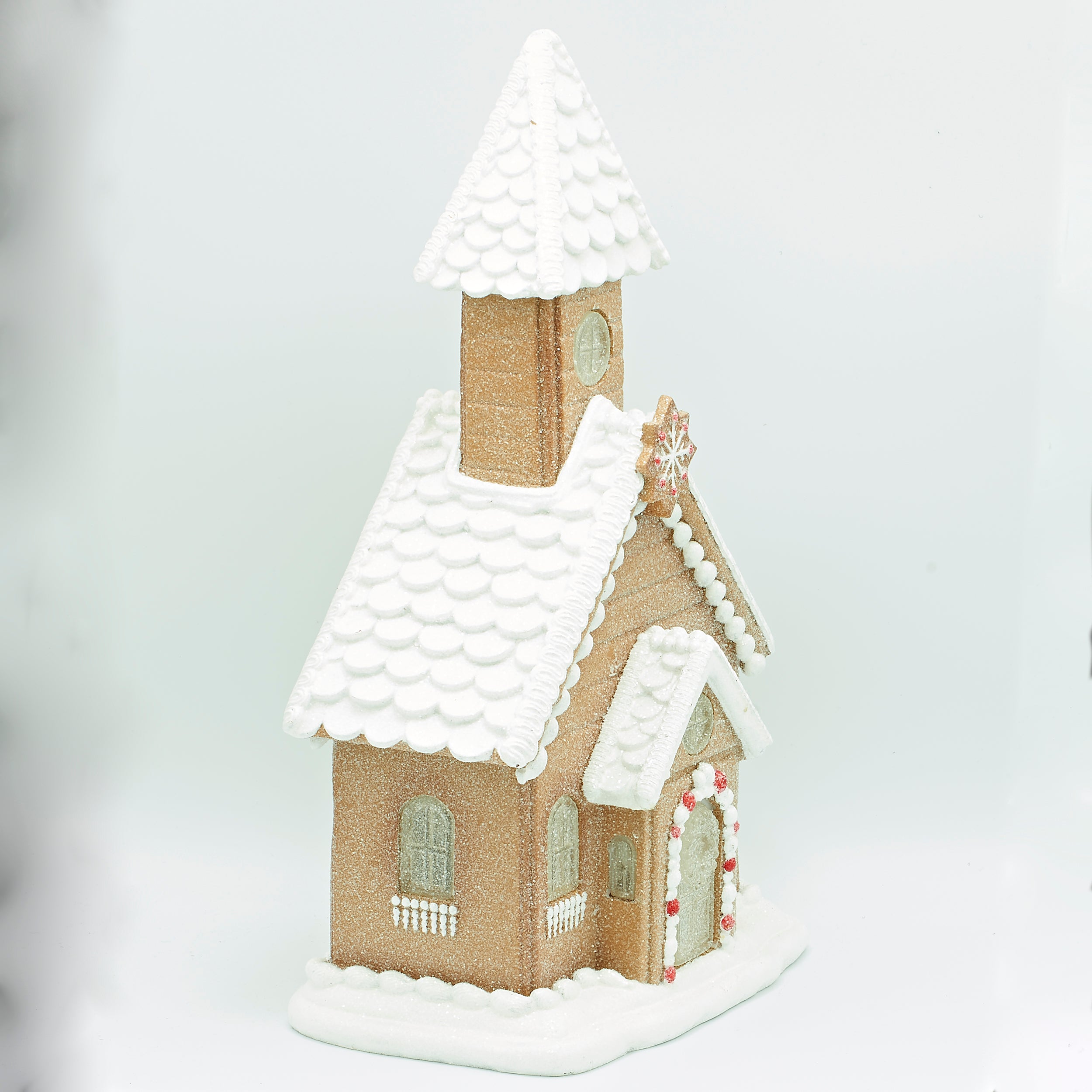 Lighted Gingerbread Church with Frosted Roof