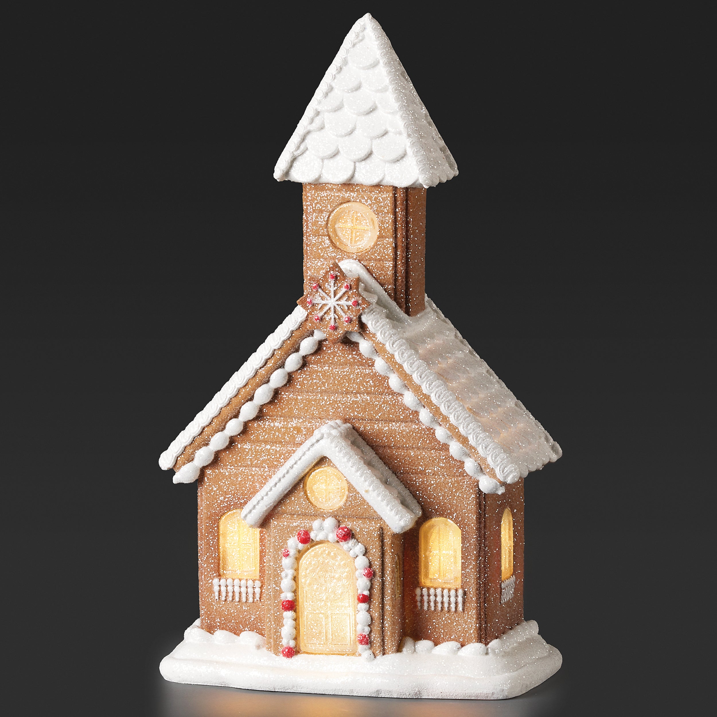 Lighted Gingerbread Church with Frosted Roof