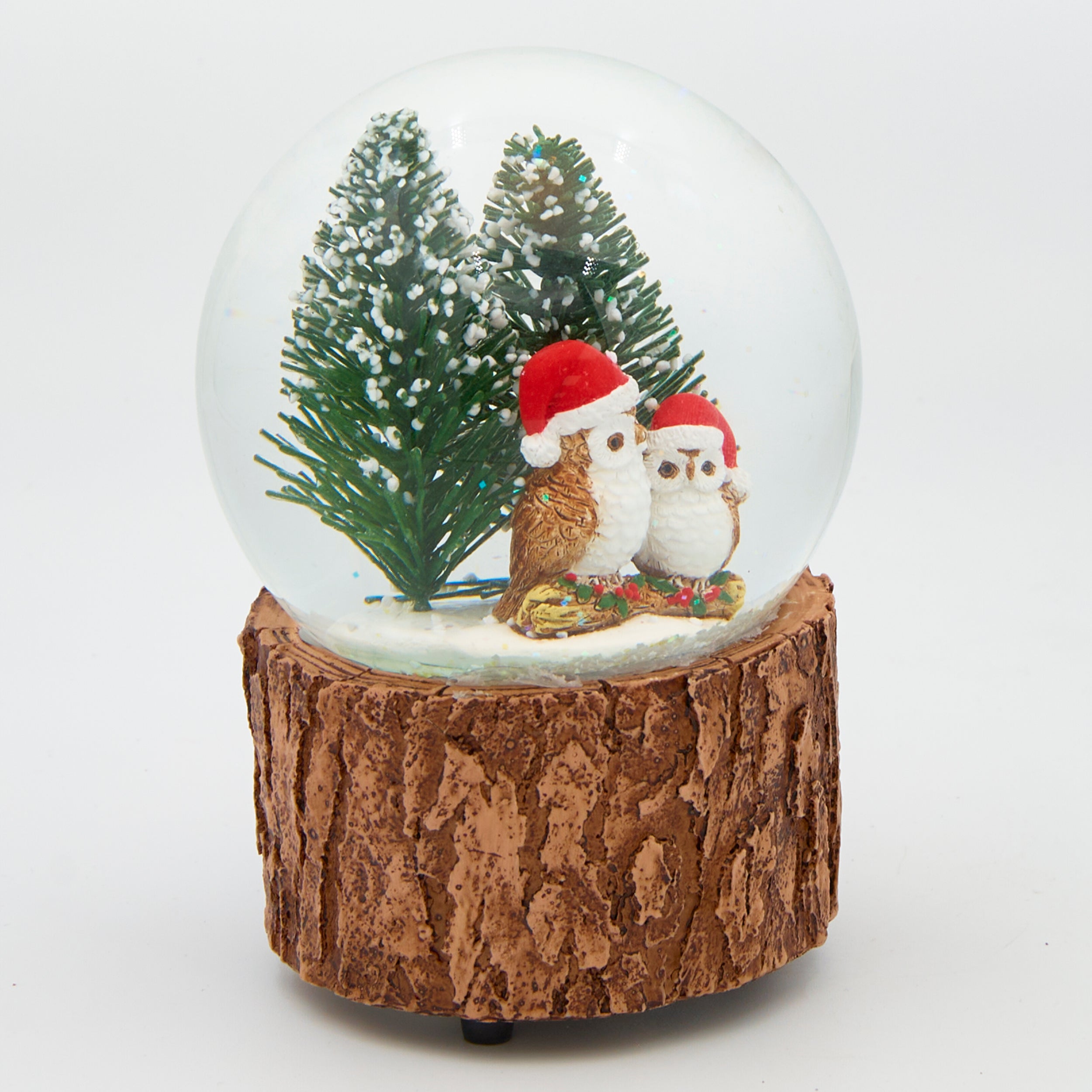 Glitterdome Musical Owls with Santa Hats – "Deck the Halls" Tune