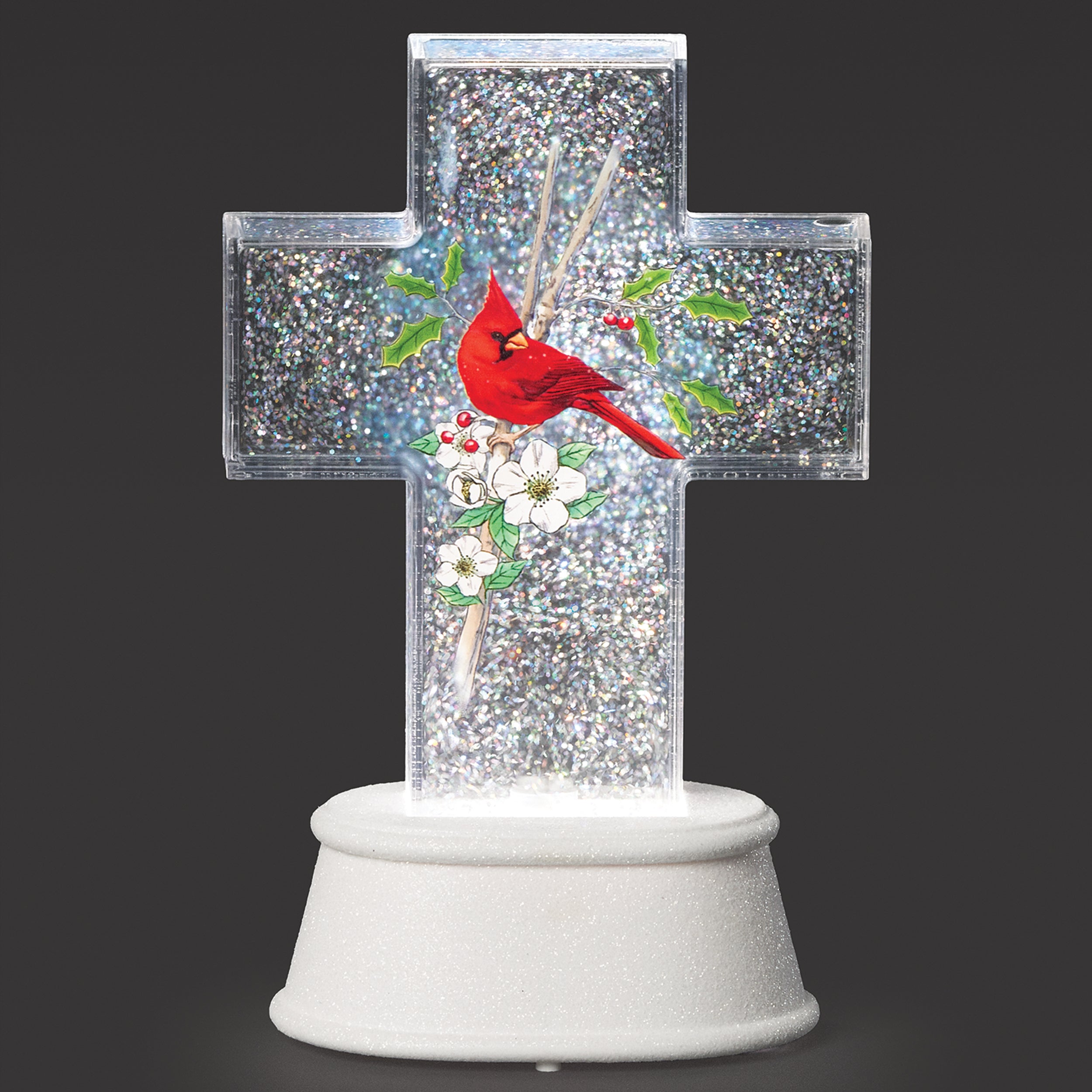 Confetti Lites Lighted Swirl Cross with Cardinal Print