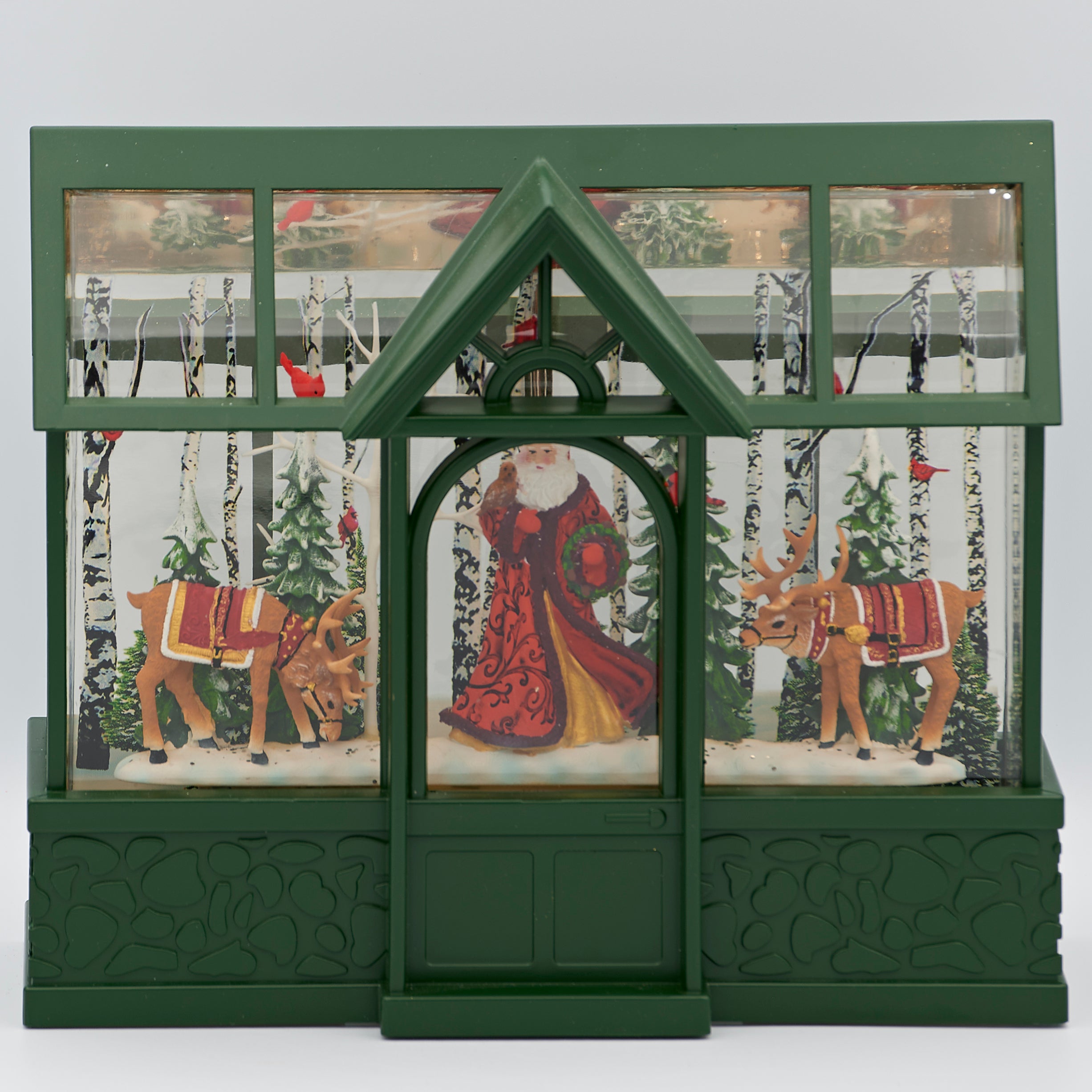 Confetti Lites Lighted Swirl Greenhouse with Santa, Reindeer & Cardinals