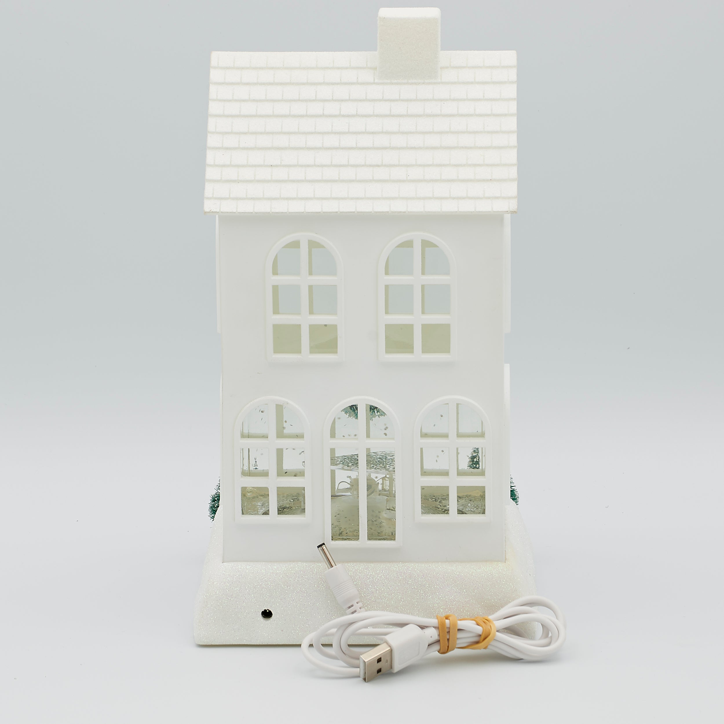 Confetti Lites Lighted Swirl White Two-Story House with Wreath & Trees