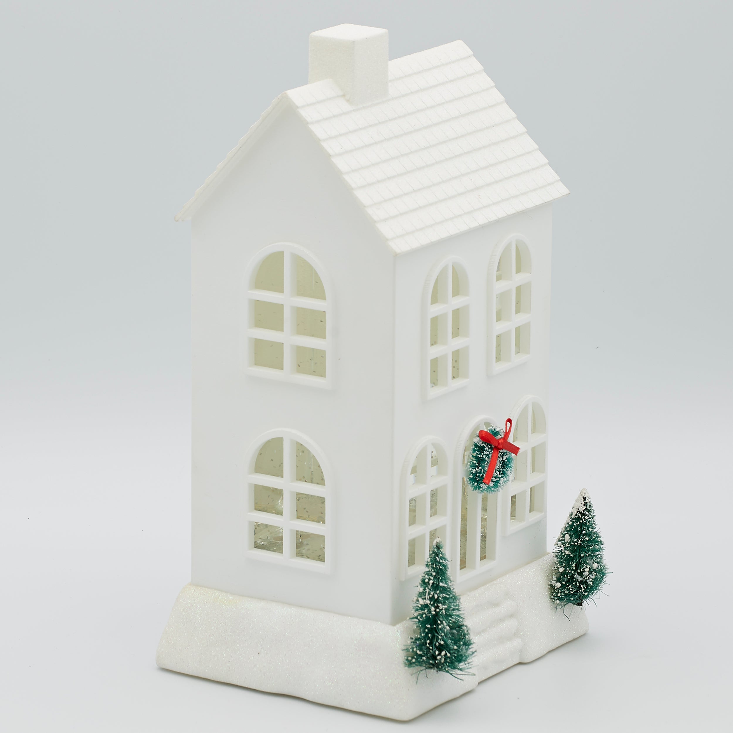 Confetti Lites Lighted Swirl White Two-Story House with Wreath & Trees