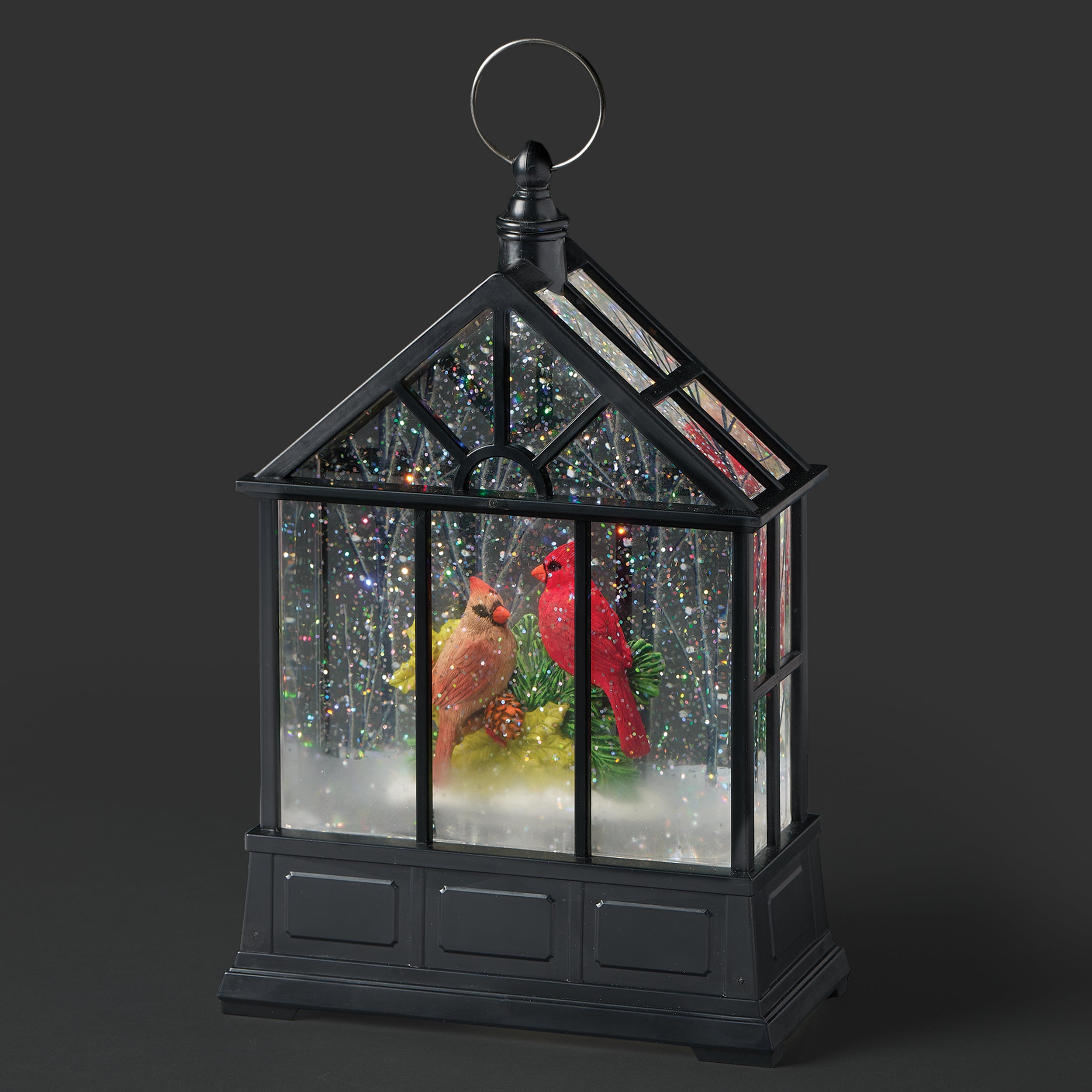 Confetti Lites Lighted Swirl Black Gazebo with Two Cardinals on a Branch