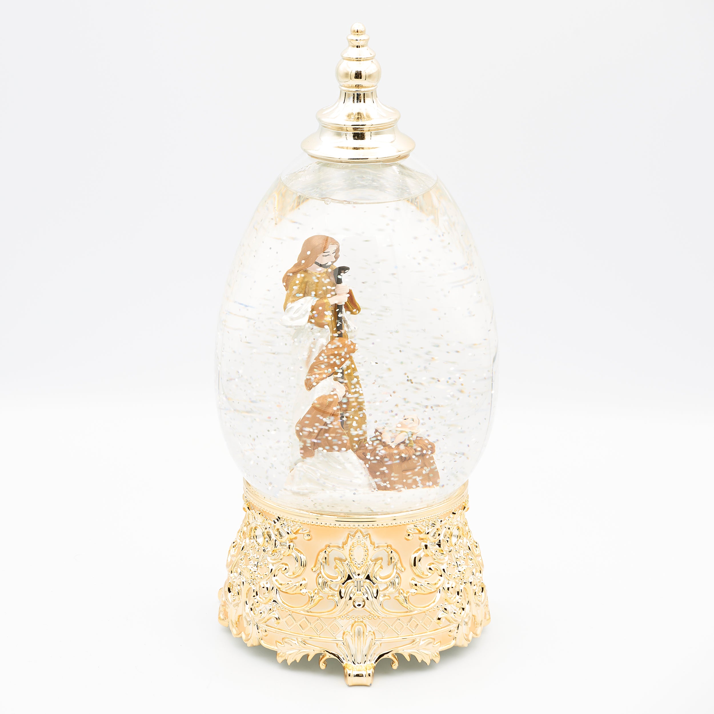 Confetti Lites Lighted Swirl Holy Family in Egg-Shaped Dome