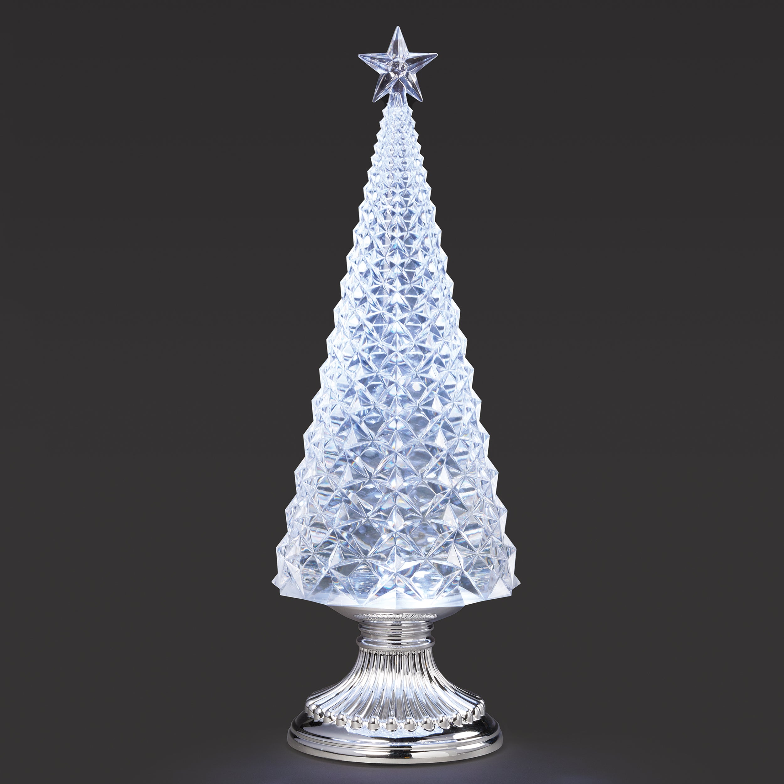 Confetti Lites Lighted Swirl Clear Tree with Faceted Design and Silver Base