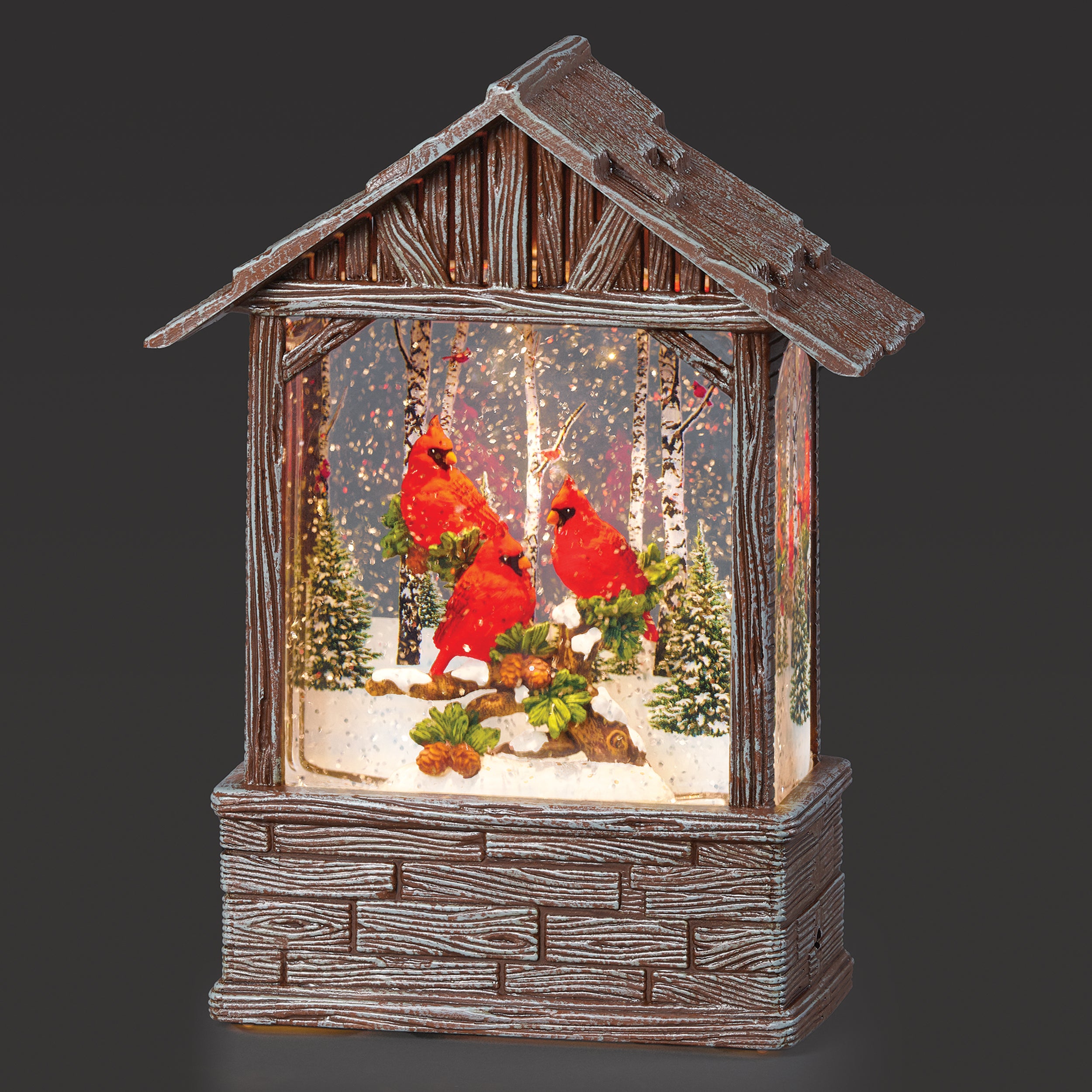 Confetti Lites Lighted Swirl Stable with Cardinal Winter Scene