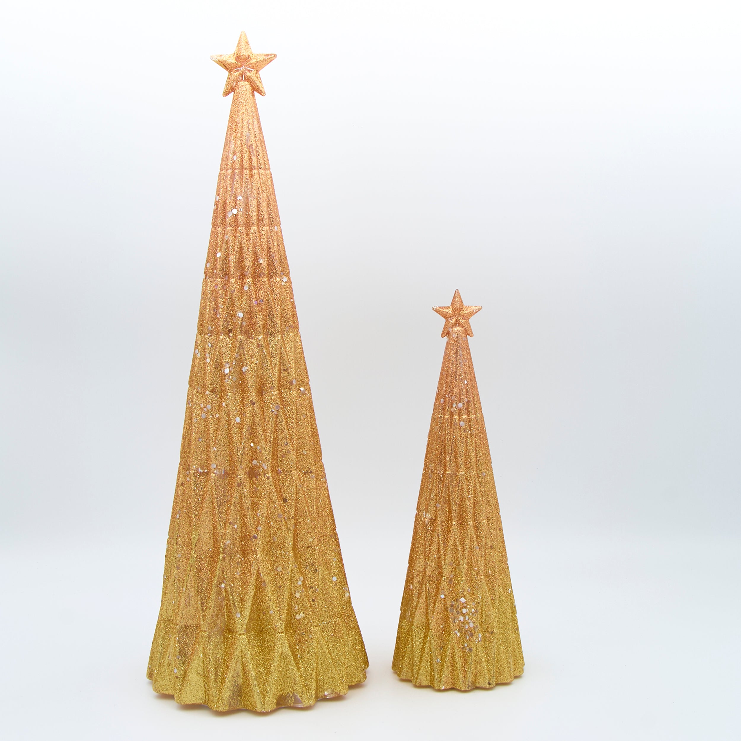 Golden Glow Lighted Star-Topped Trees Set