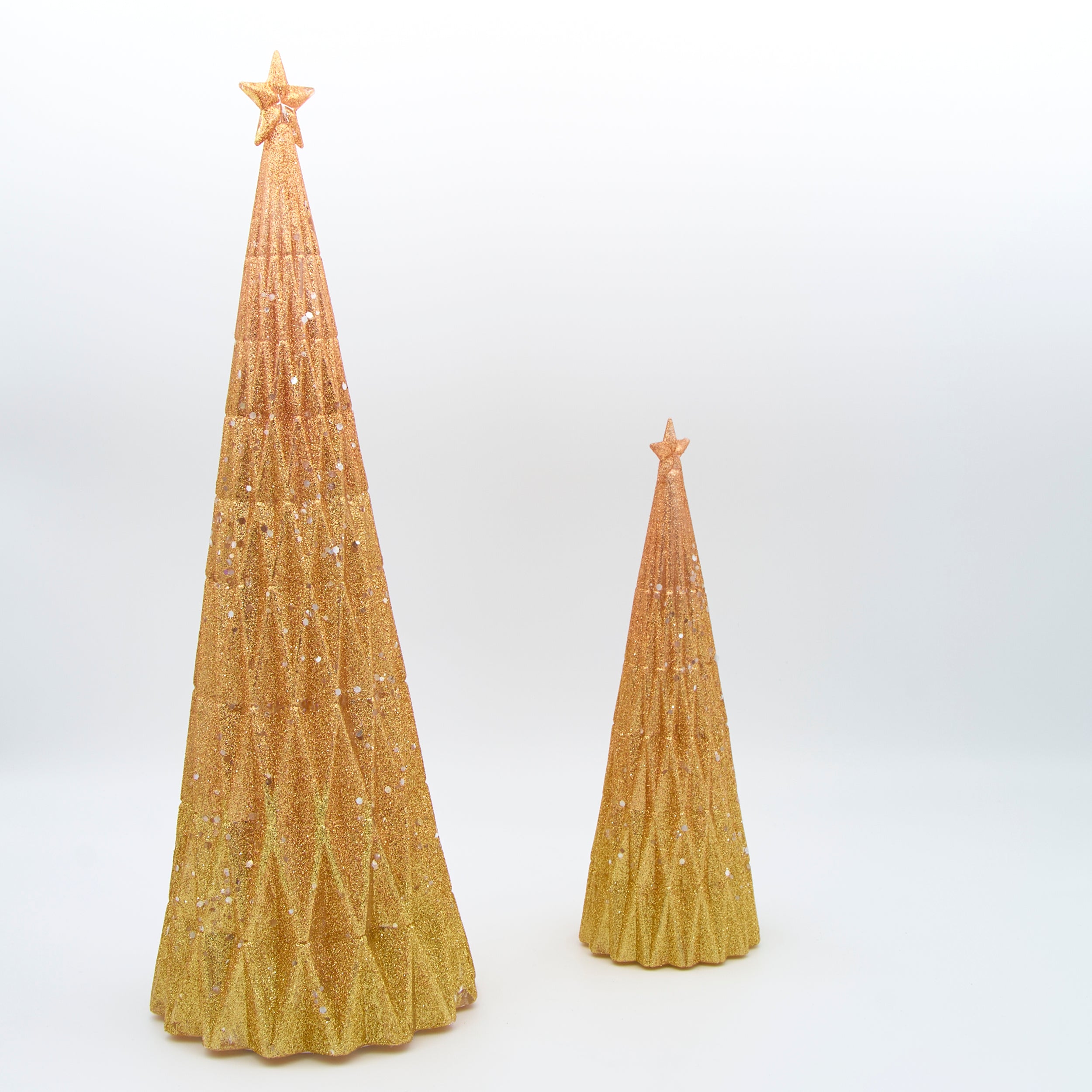 Golden Glow Lighted Star-Topped Trees Set