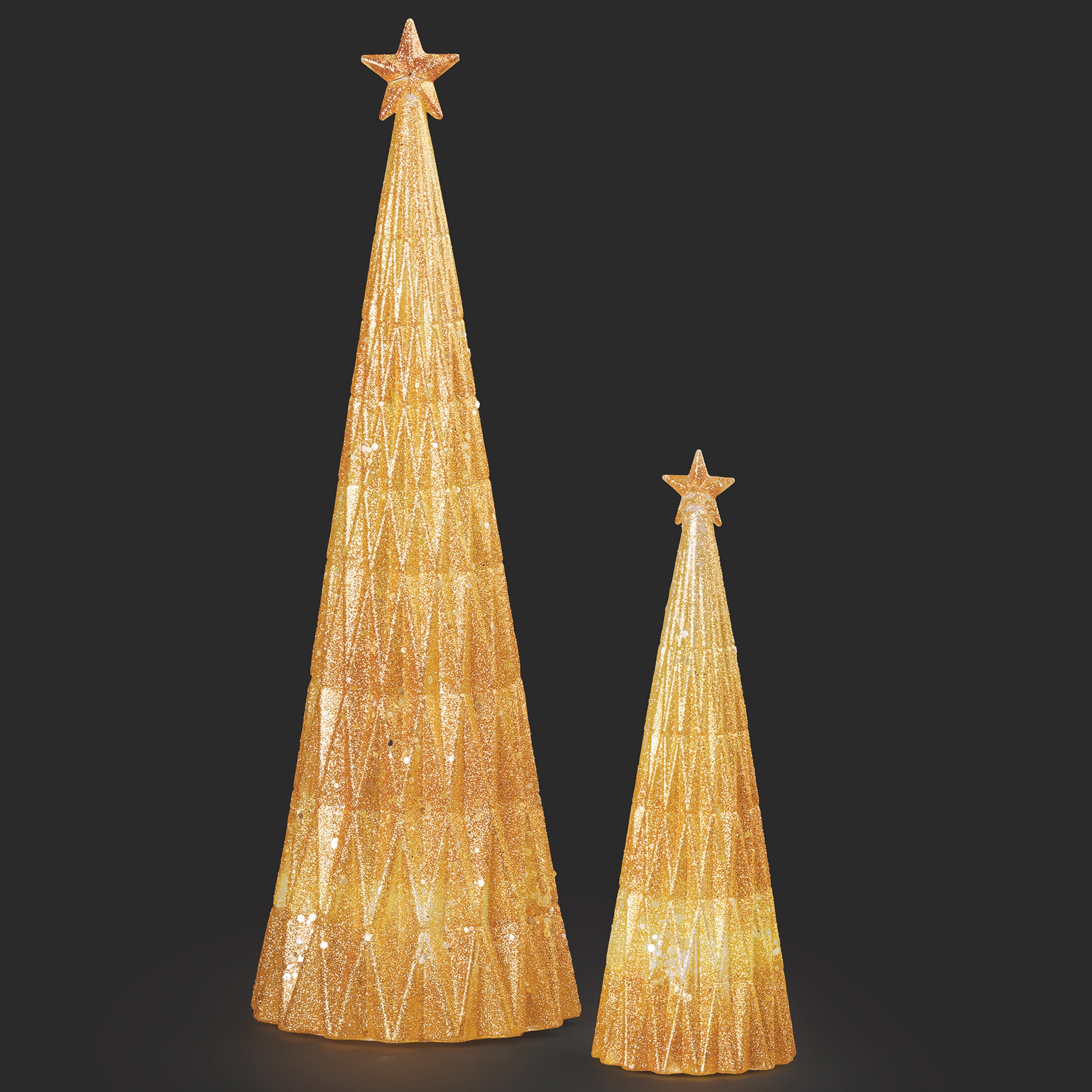 Golden Glow Lighted Star-Topped Trees Set