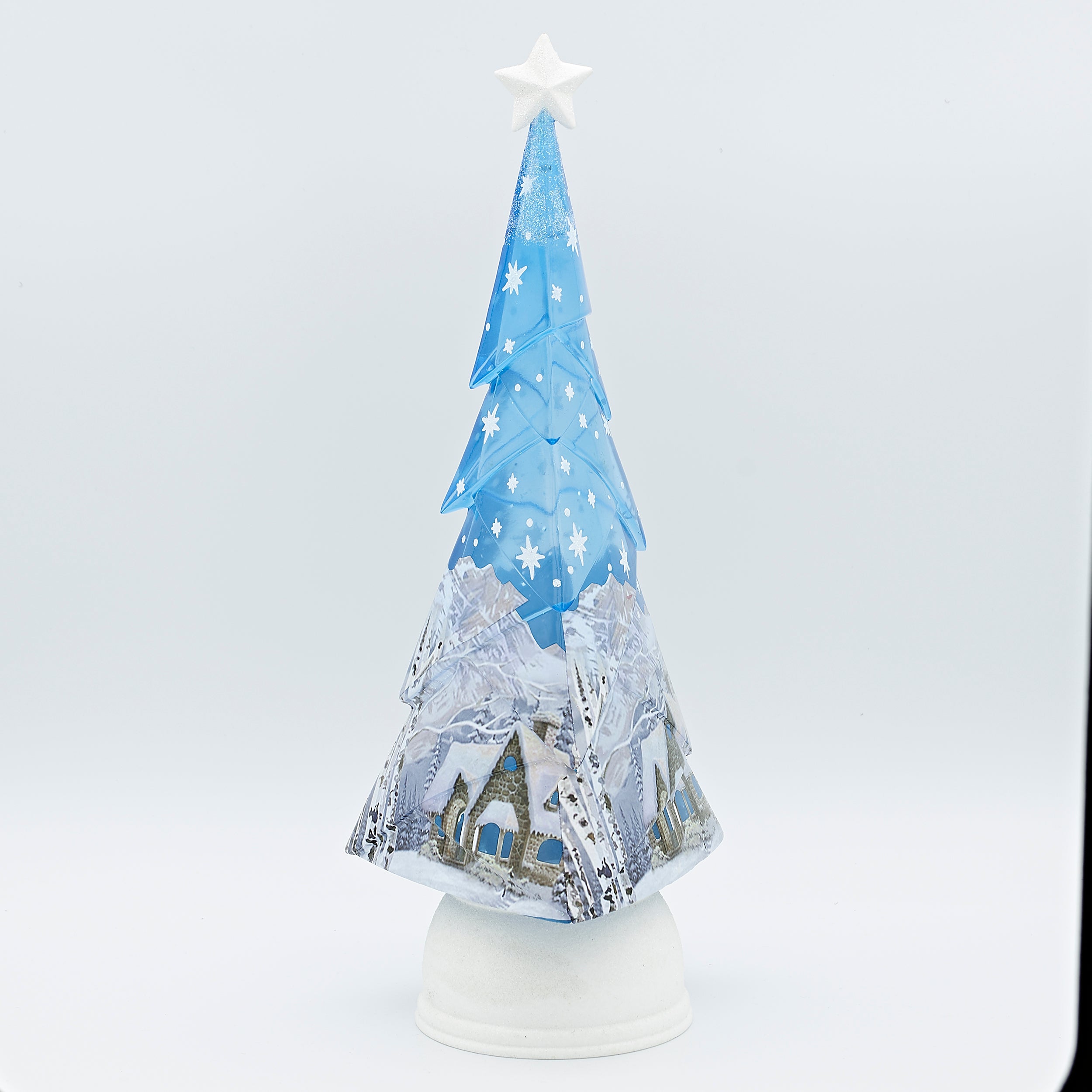 Confetti Lites Glitterdome Lighted Swirl Tree with Village Decal & Angled Branches