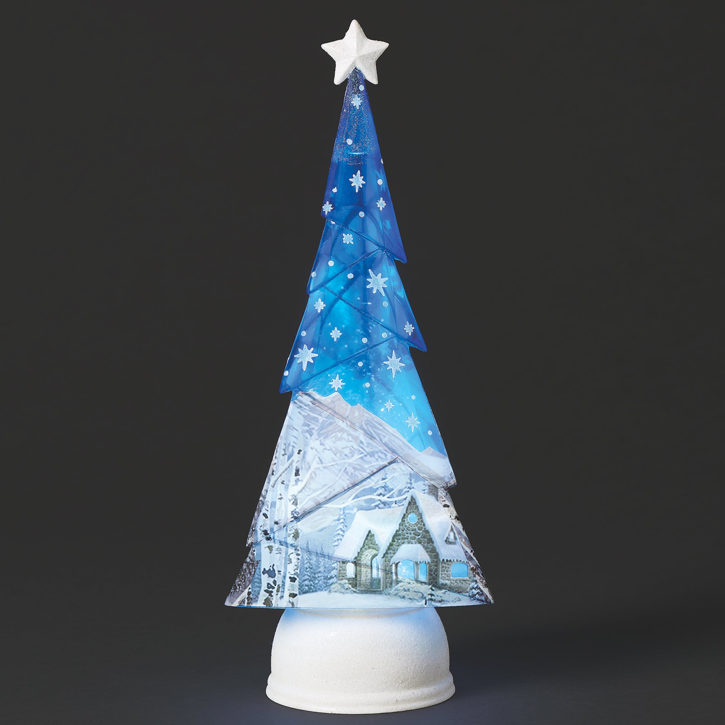 Confetti Lites Glitterdome Lighted Swirl Tree with Village Decal & Angled Branches