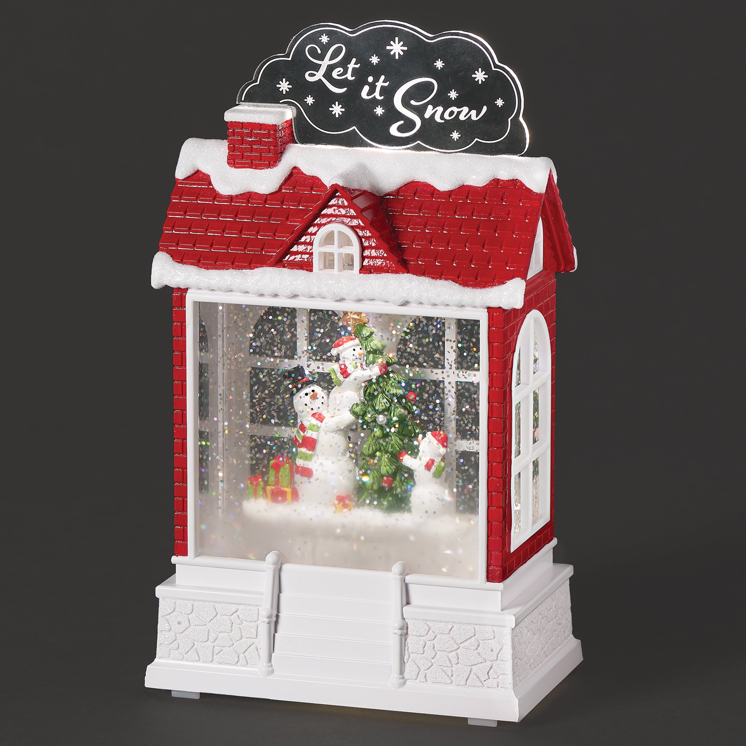 Confetti Lites Lighted Swirl House with Snowmen Scene
