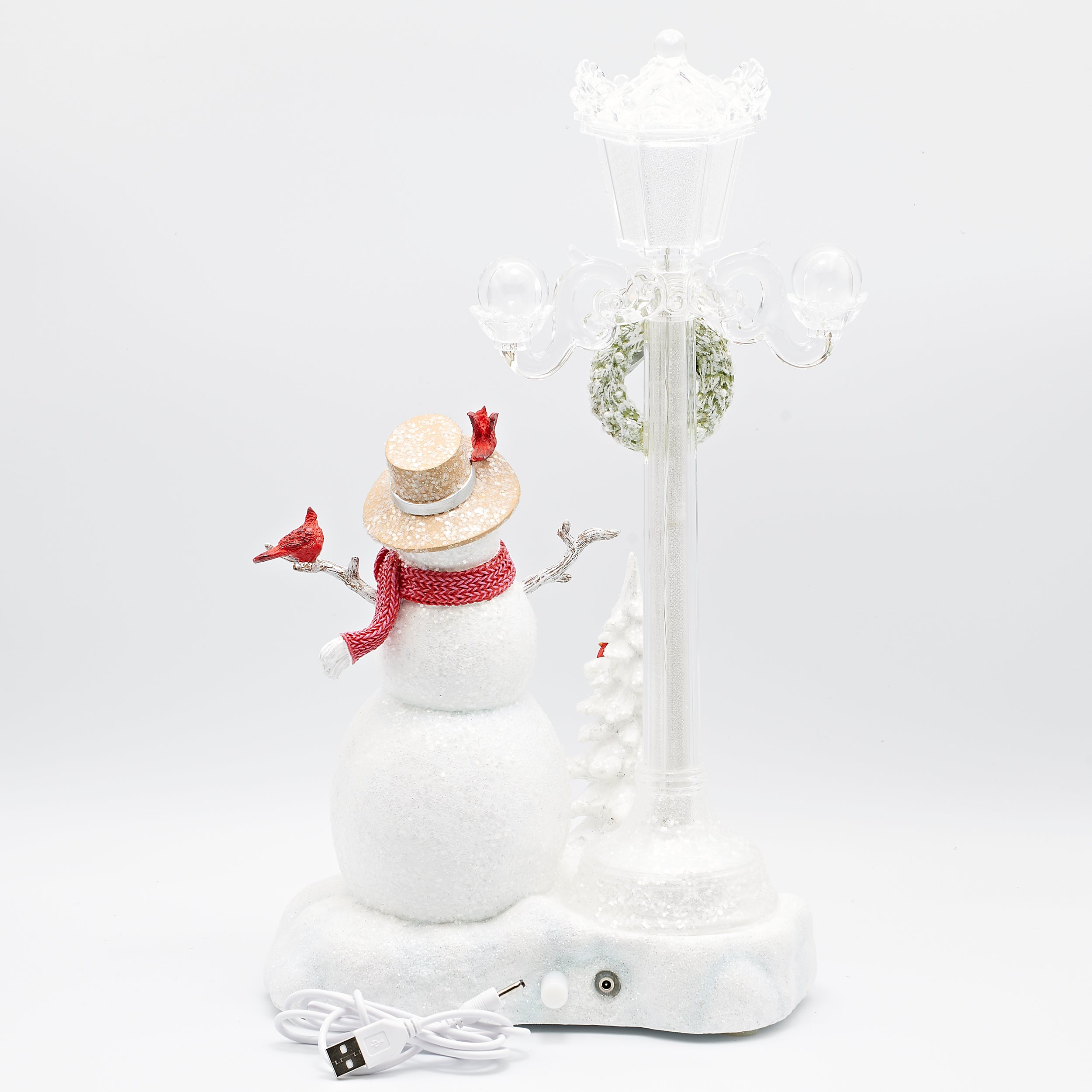 Amusements Festive Snowman by Lighted Lamppost Musical Scene