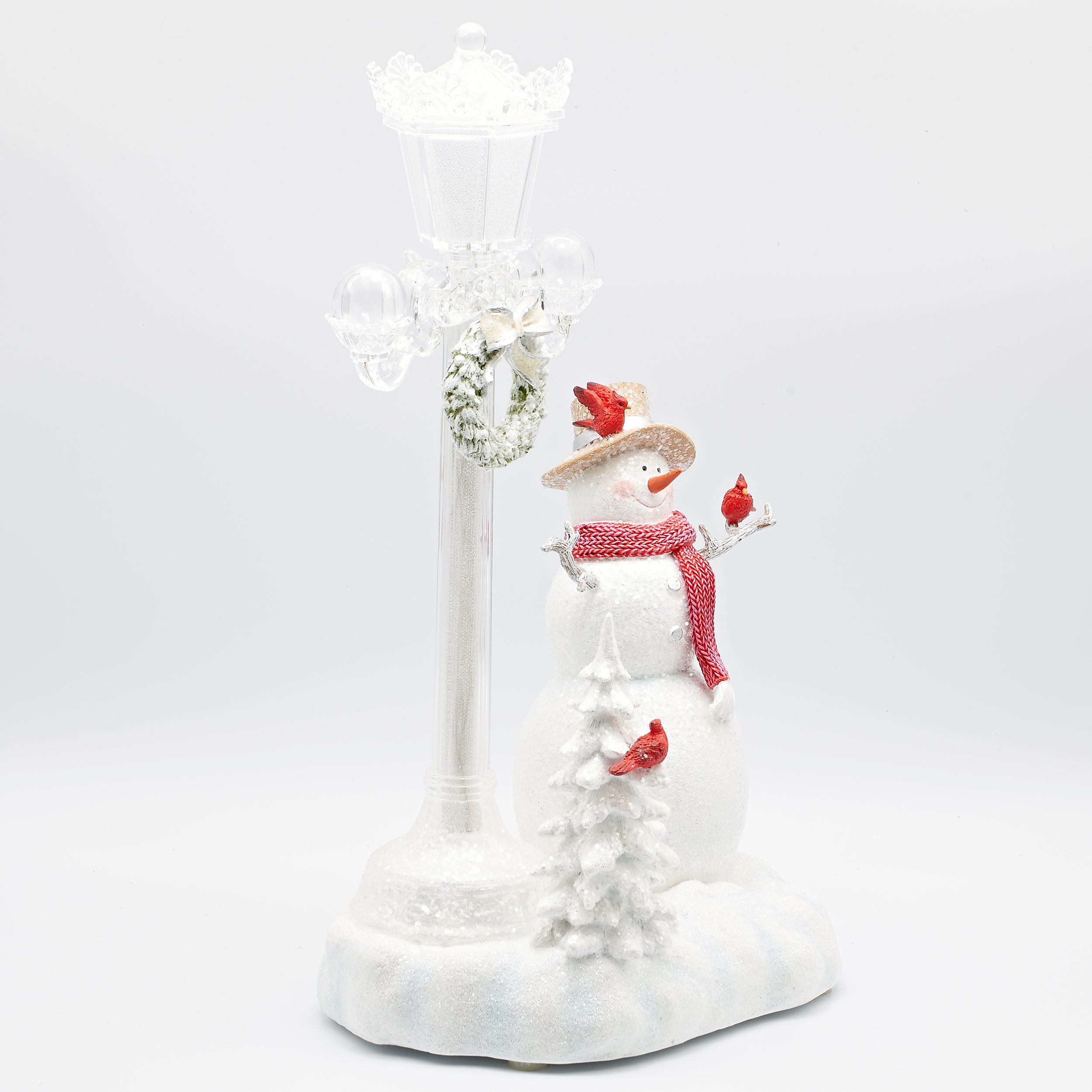 Amusements Festive Snowman by Lighted Lamppost Musical Scene