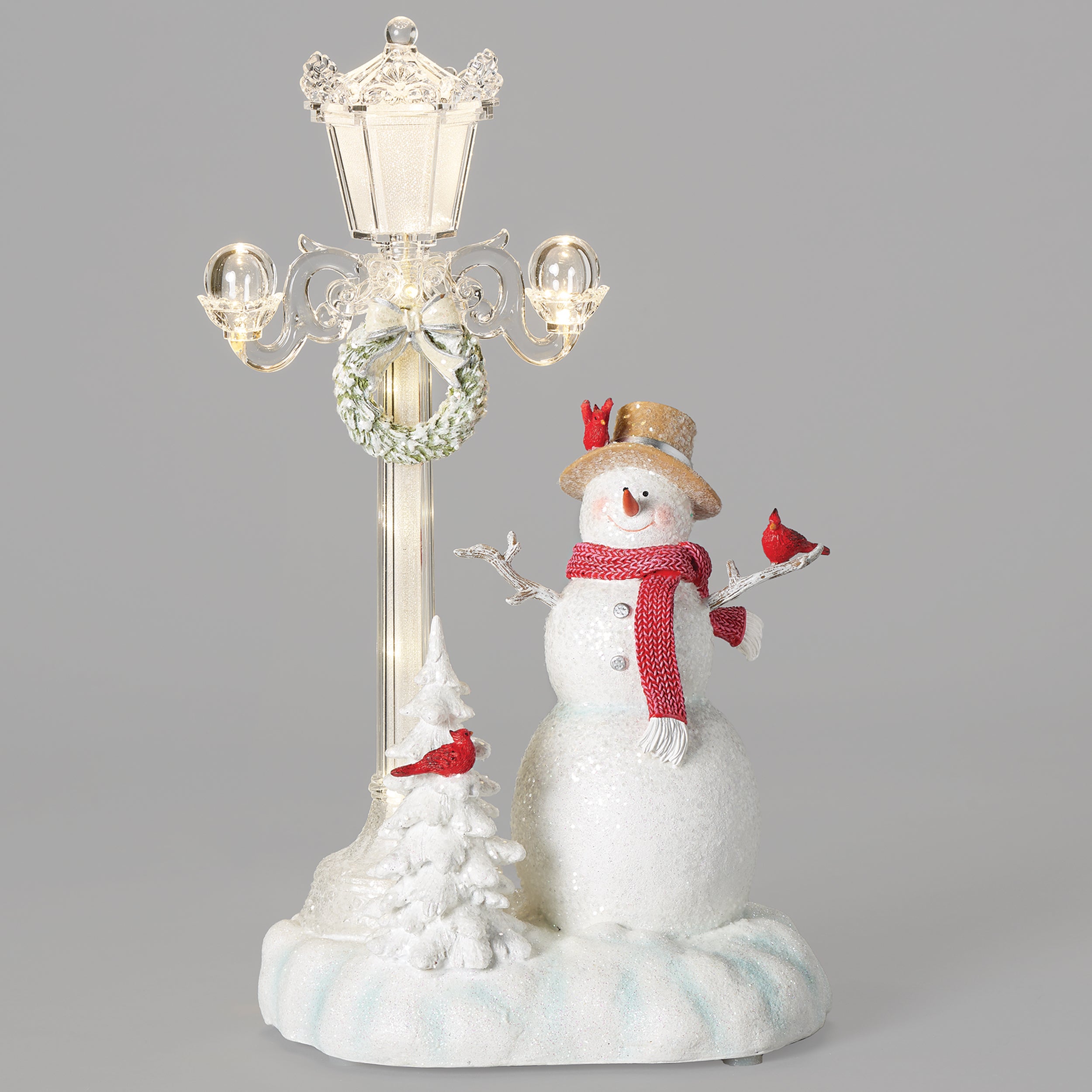 Amusements Festive Snowman by Lighted Lamppost Musical Scene