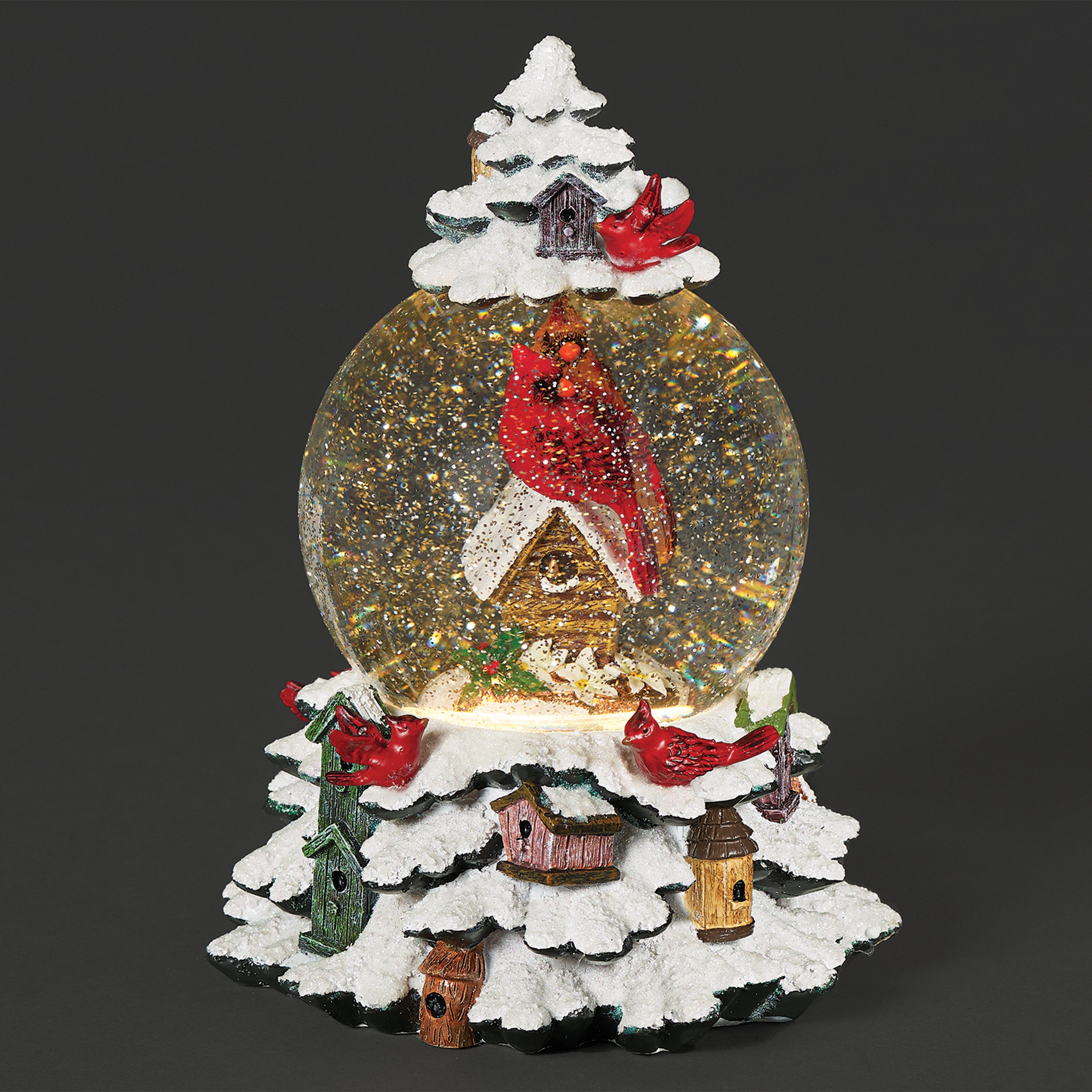 Glitterdome Lighted Swirl Cardinal Scene