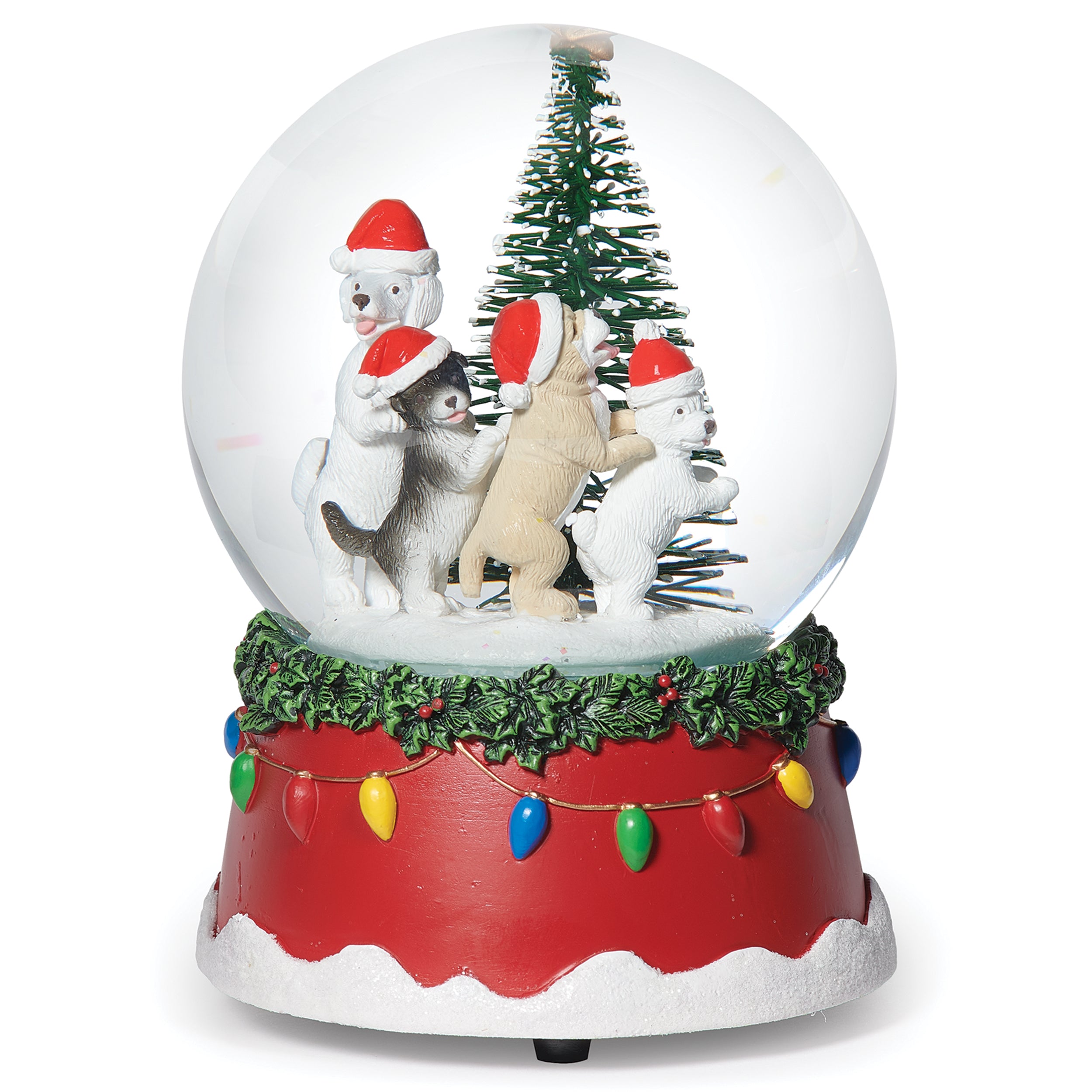 Glitterdome Musical Dancing Dogs by Christmas Tree - "Jingle Bells" Tune