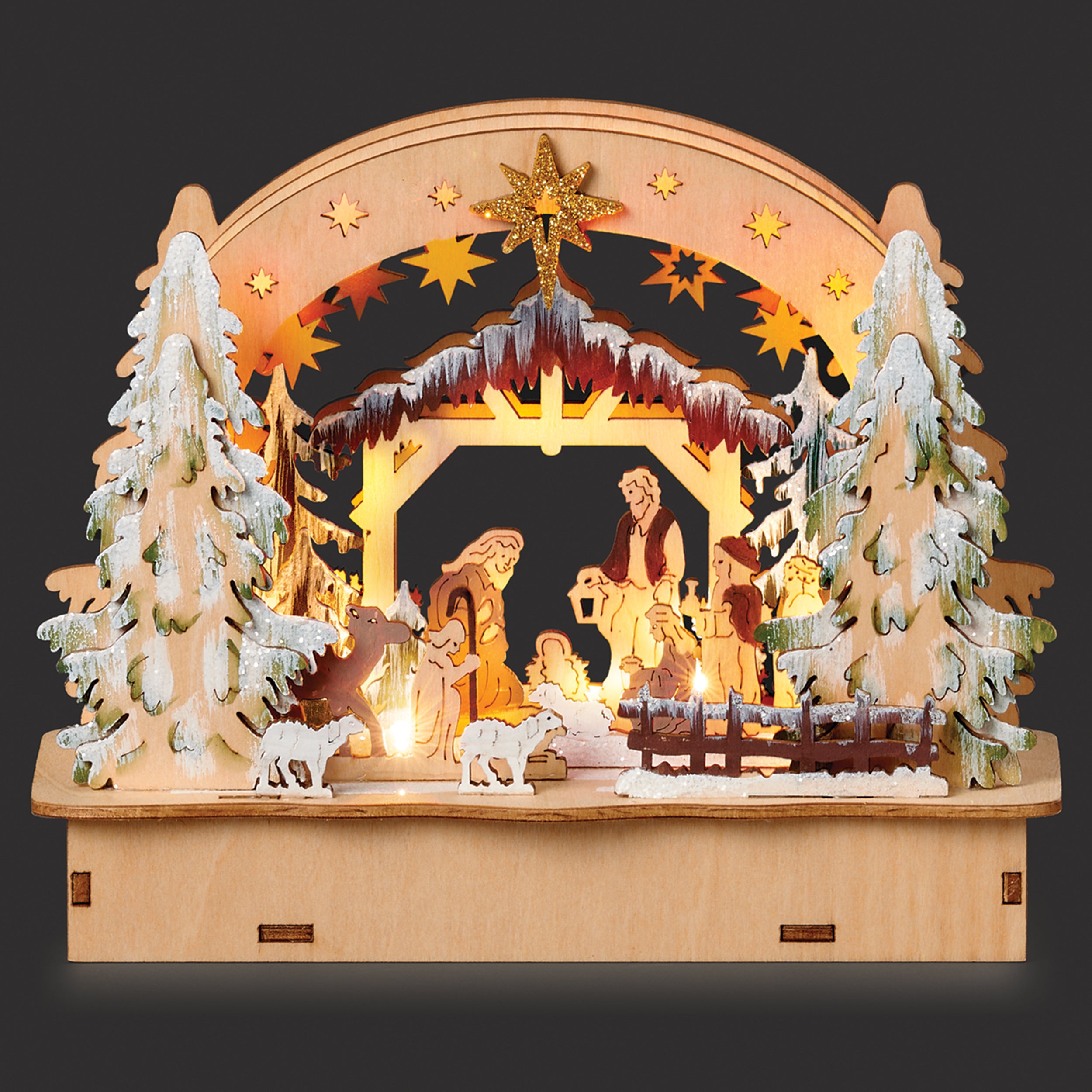 Lighted Wooden Nativity Scene