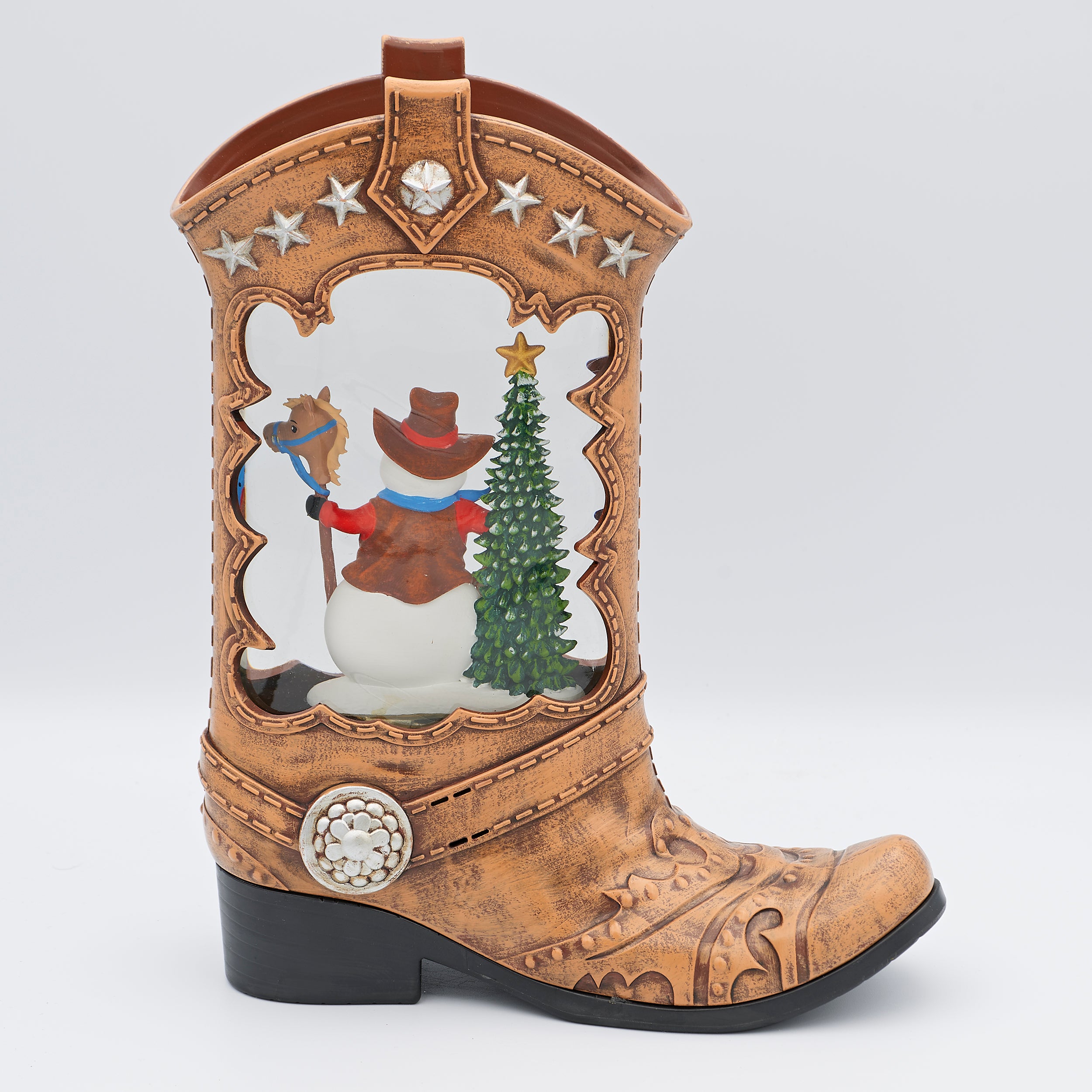 Confetti Lites Lighted Swirl Cowboy Boot with Cowboy Snowman