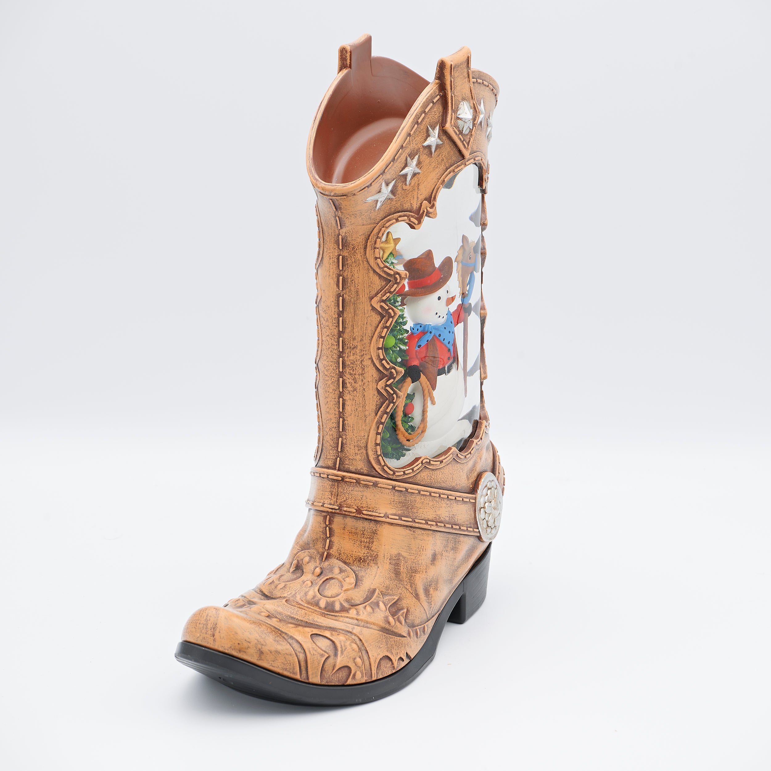 Confetti Lites Lighted Swirl Cowboy Boot with Cowboy Snowman