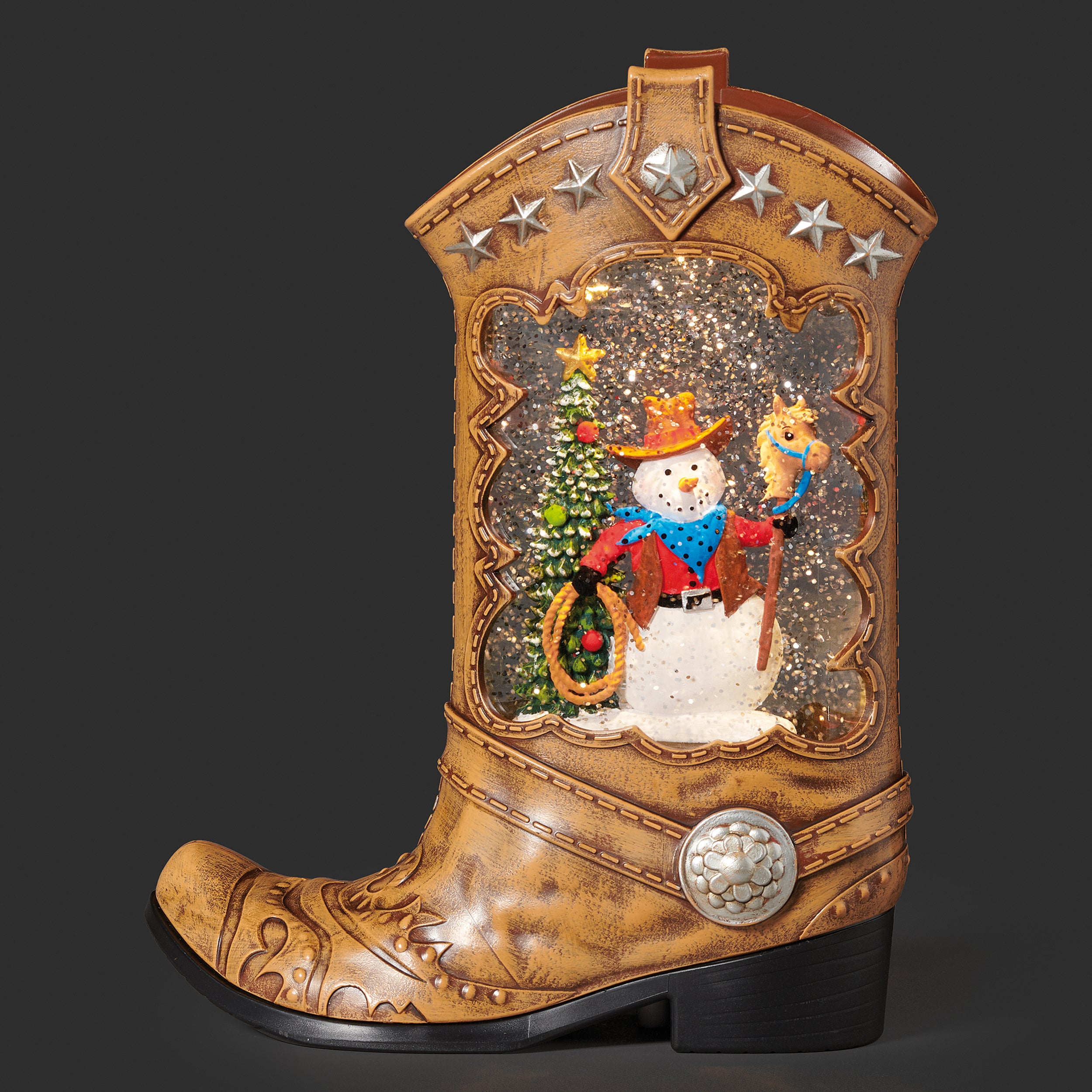 Confetti Lites Lighted Swirl Cowboy Boot with Cowboy Snowman
