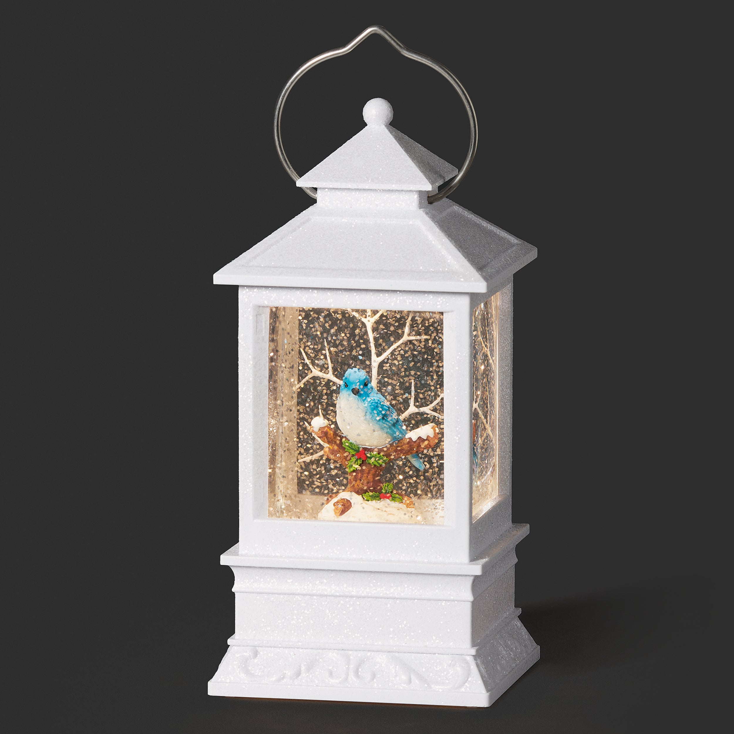 Confetti Lites Lighted Swirl Bluebird Lantern with Branch & Holly
