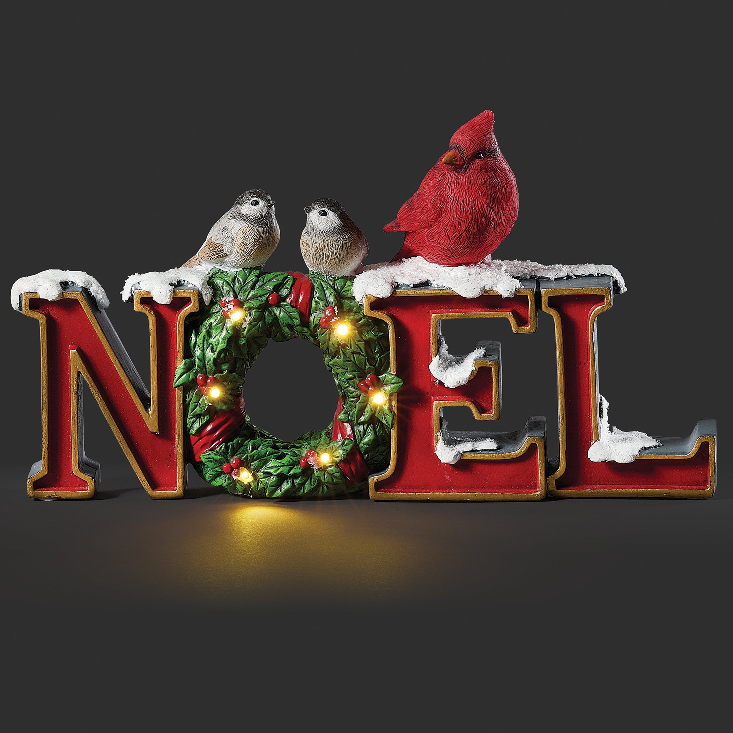 Lighted NOEL Figure with Wreath and Cardinal
