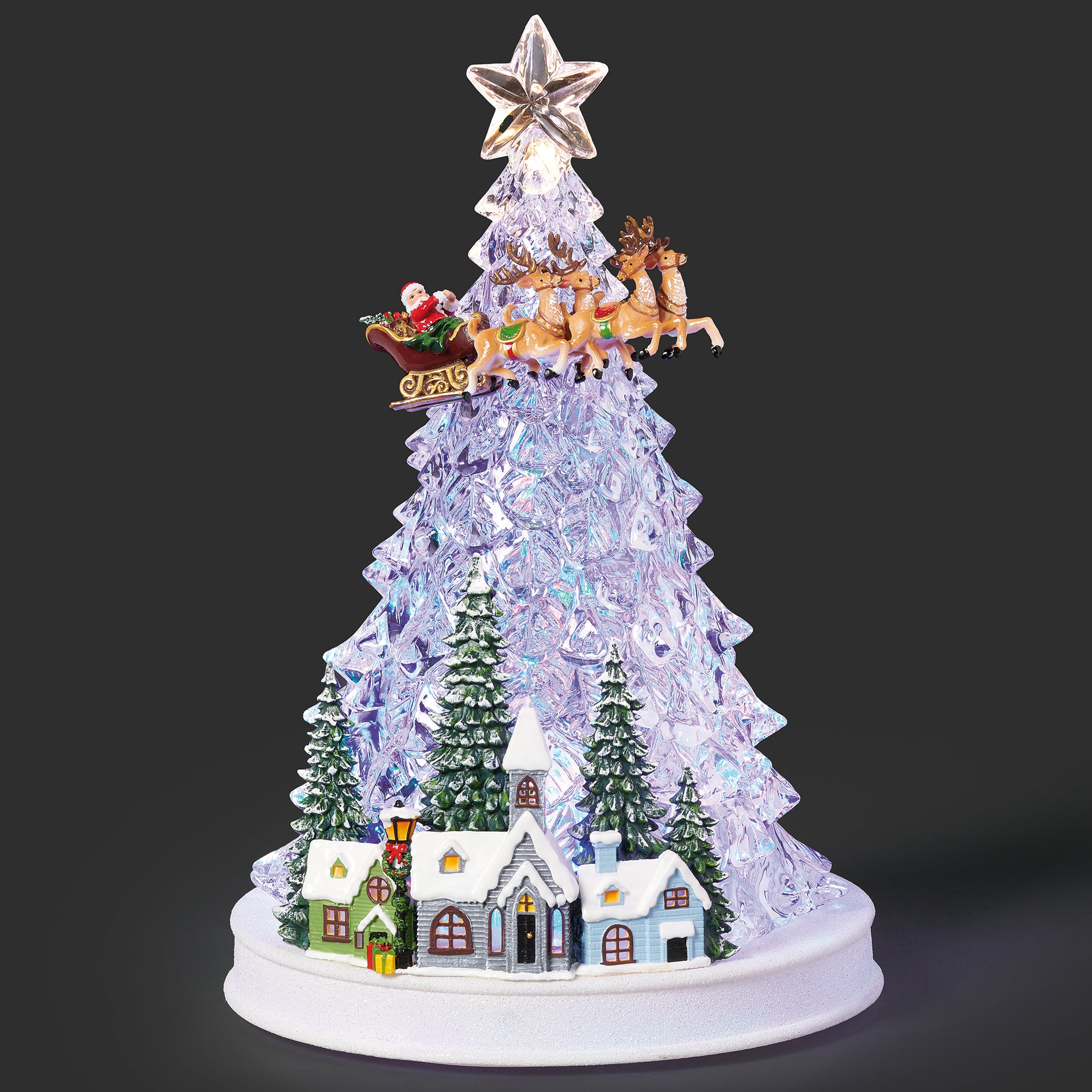 Lighted Musical Tree with Santa & Reindeer Over Village