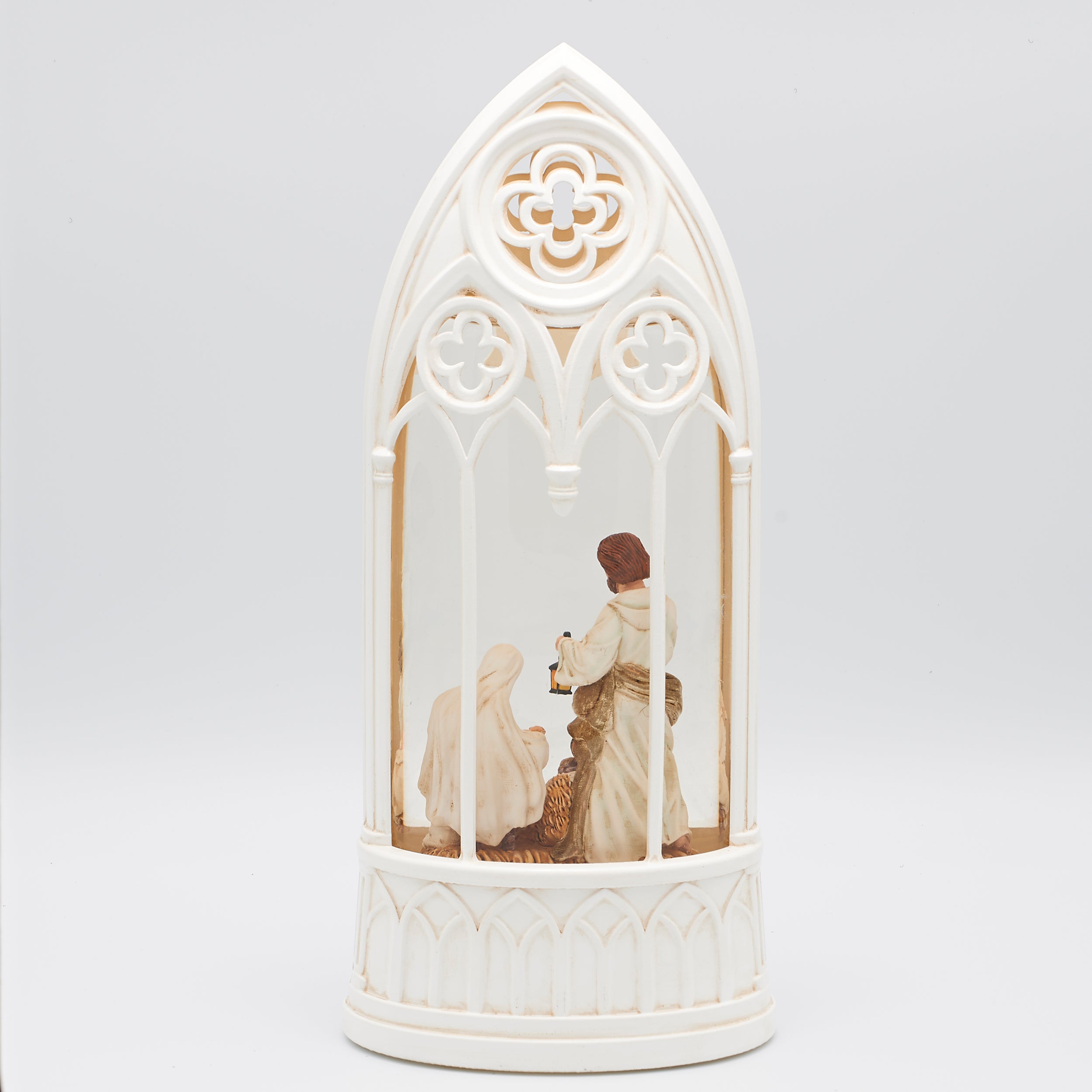 Confetti Lites Lighted Swirl White Arch with Holy Family