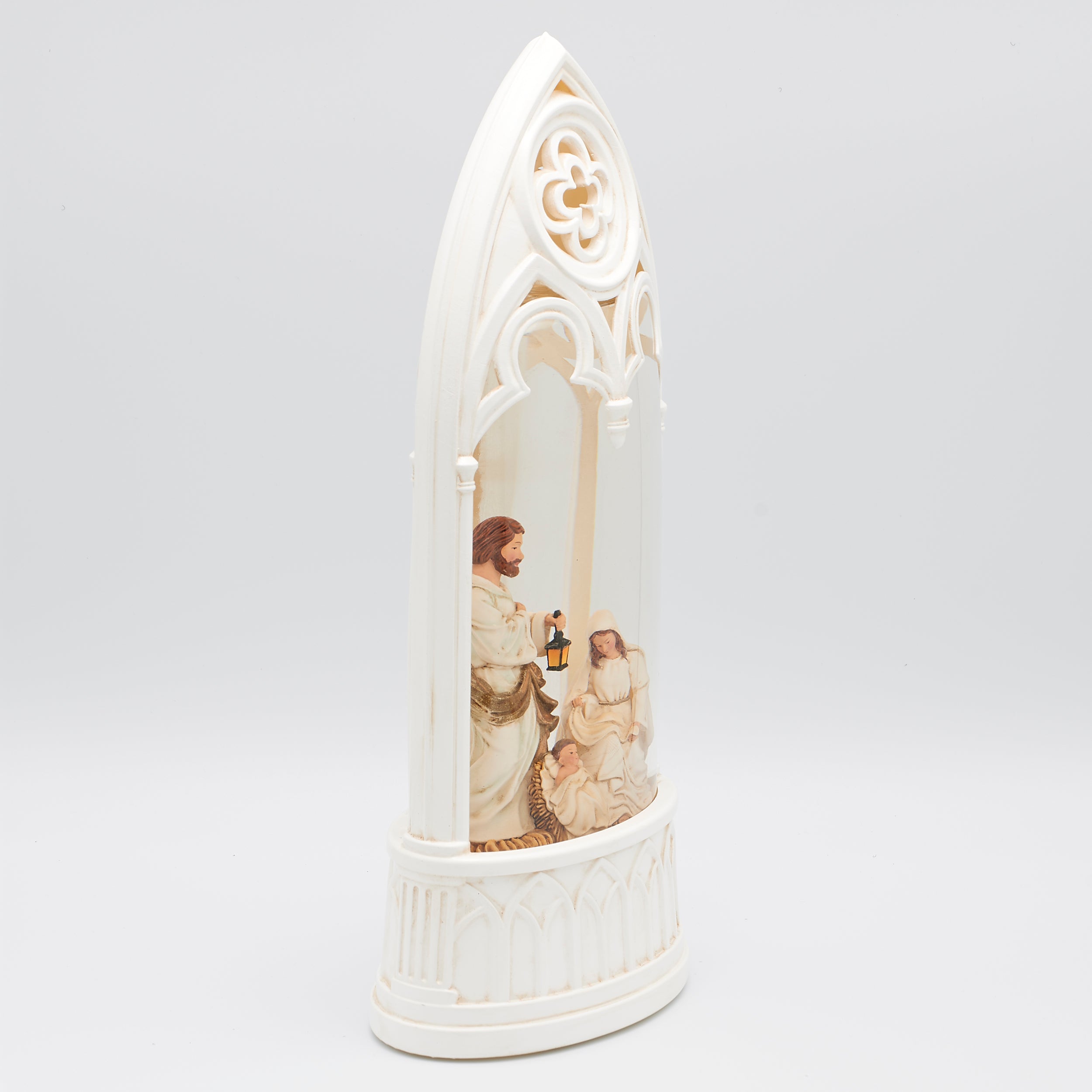 Confetti Lites Lighted Swirl White Arch with Holy Family