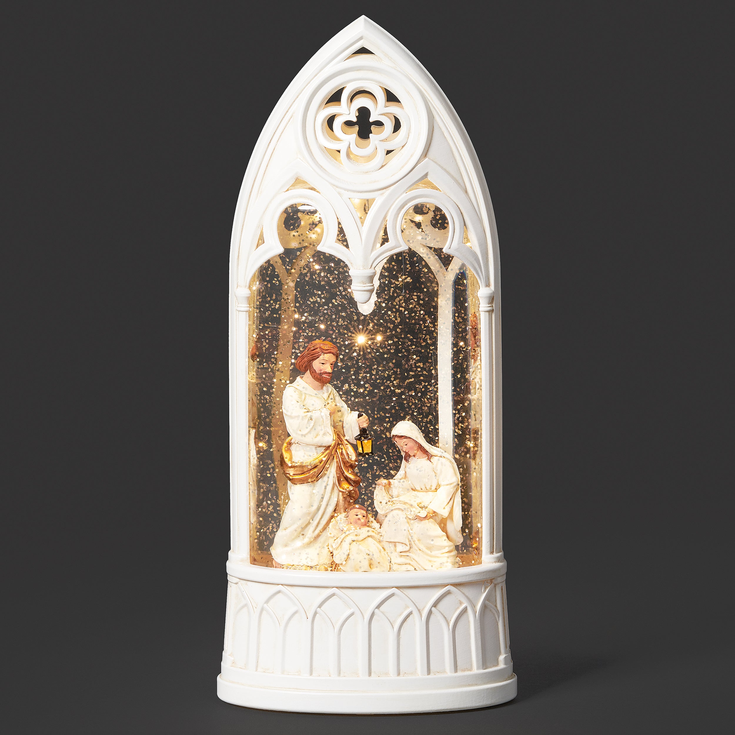 Confetti Lites Lighted Swirl White Arch with Holy Family