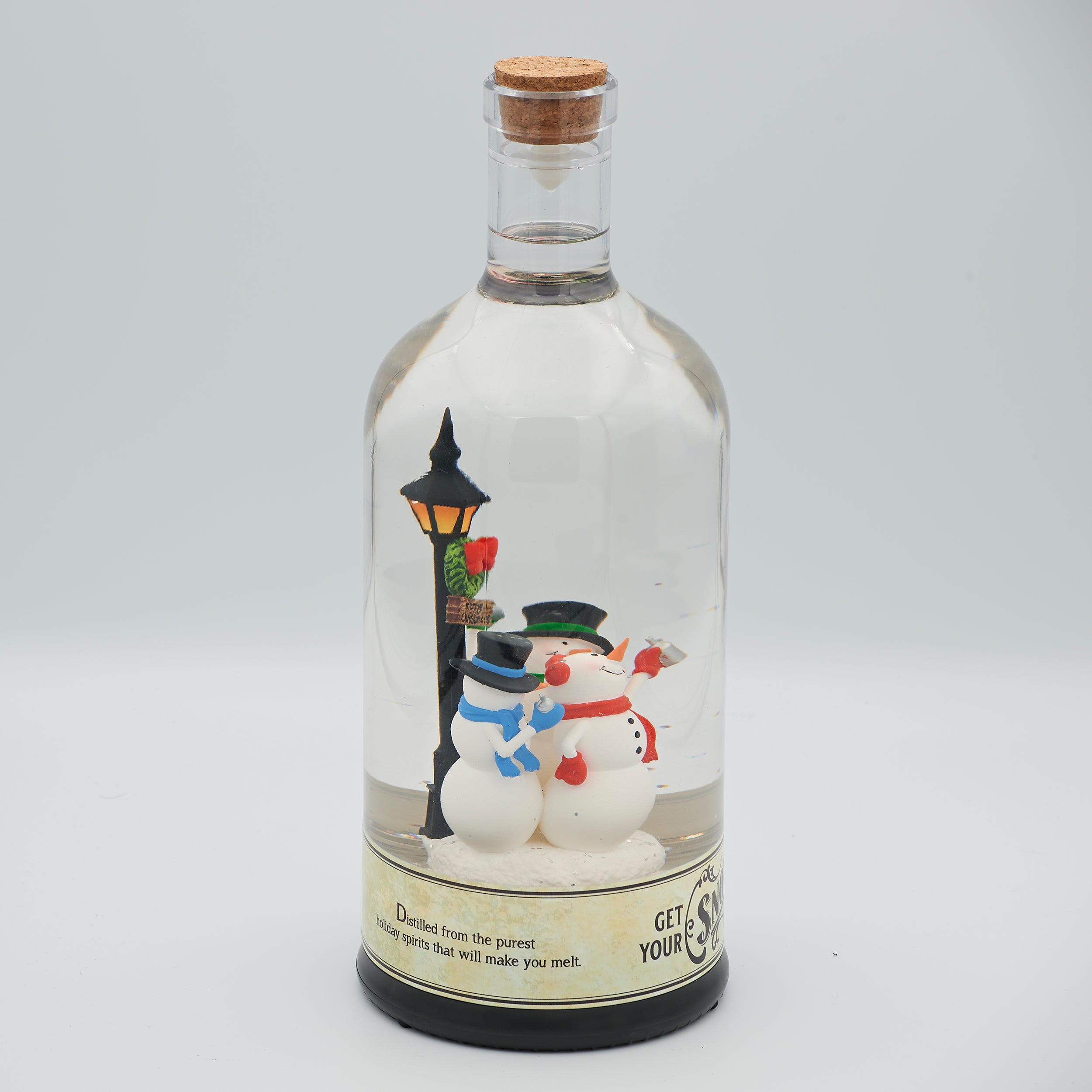 Confetti Lites Lighted Swirl “Snowshine” Bottle with Playful Snowmen