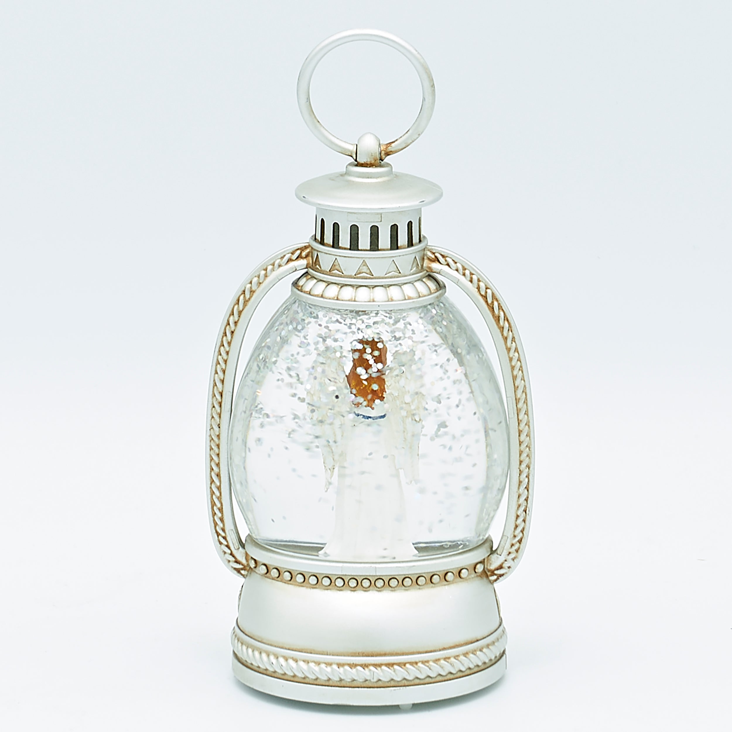 Lighted Silver Lantern with Angel – Shimmering Merry Lites