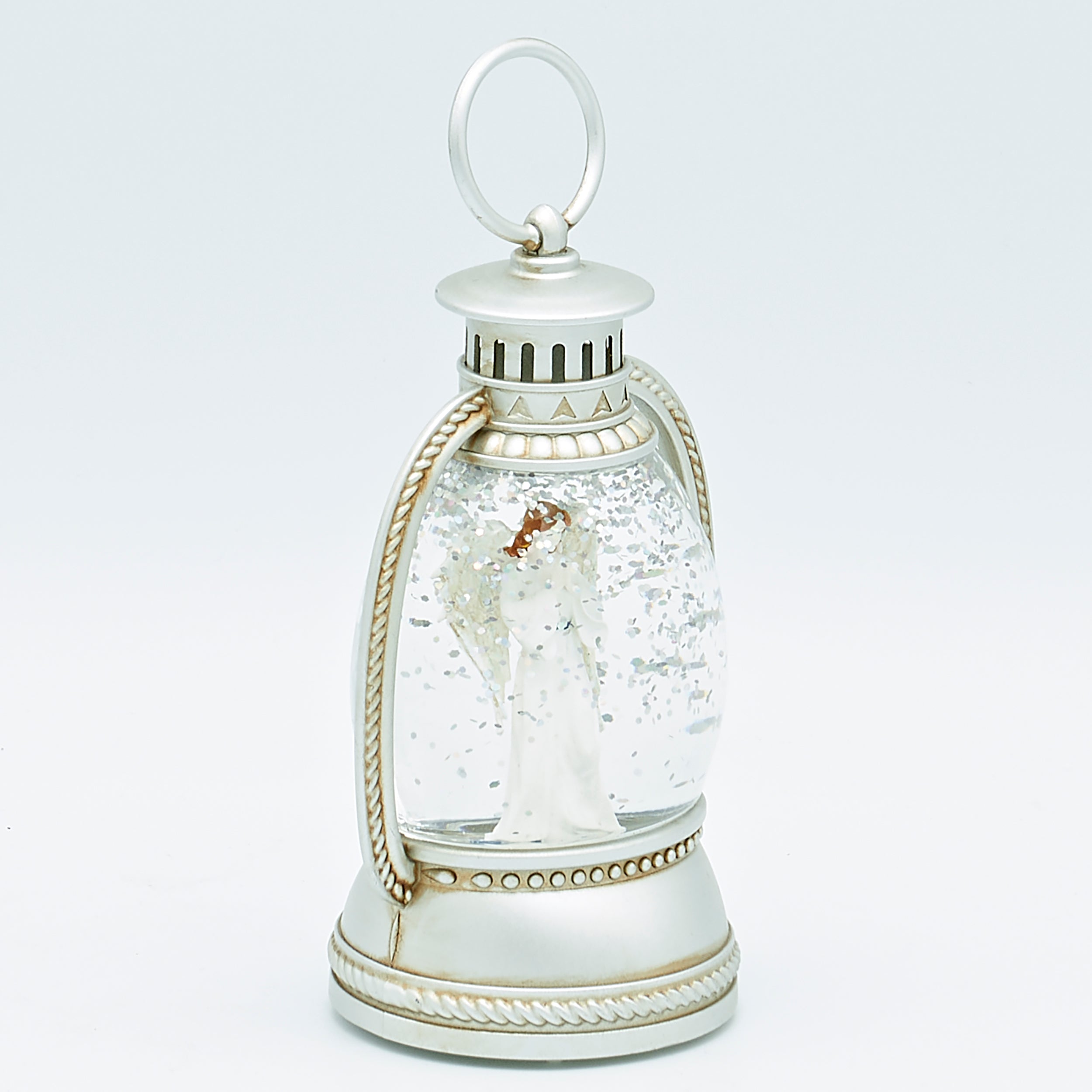 Lighted Silver Lantern with Angel – Shimmering Merry Lites