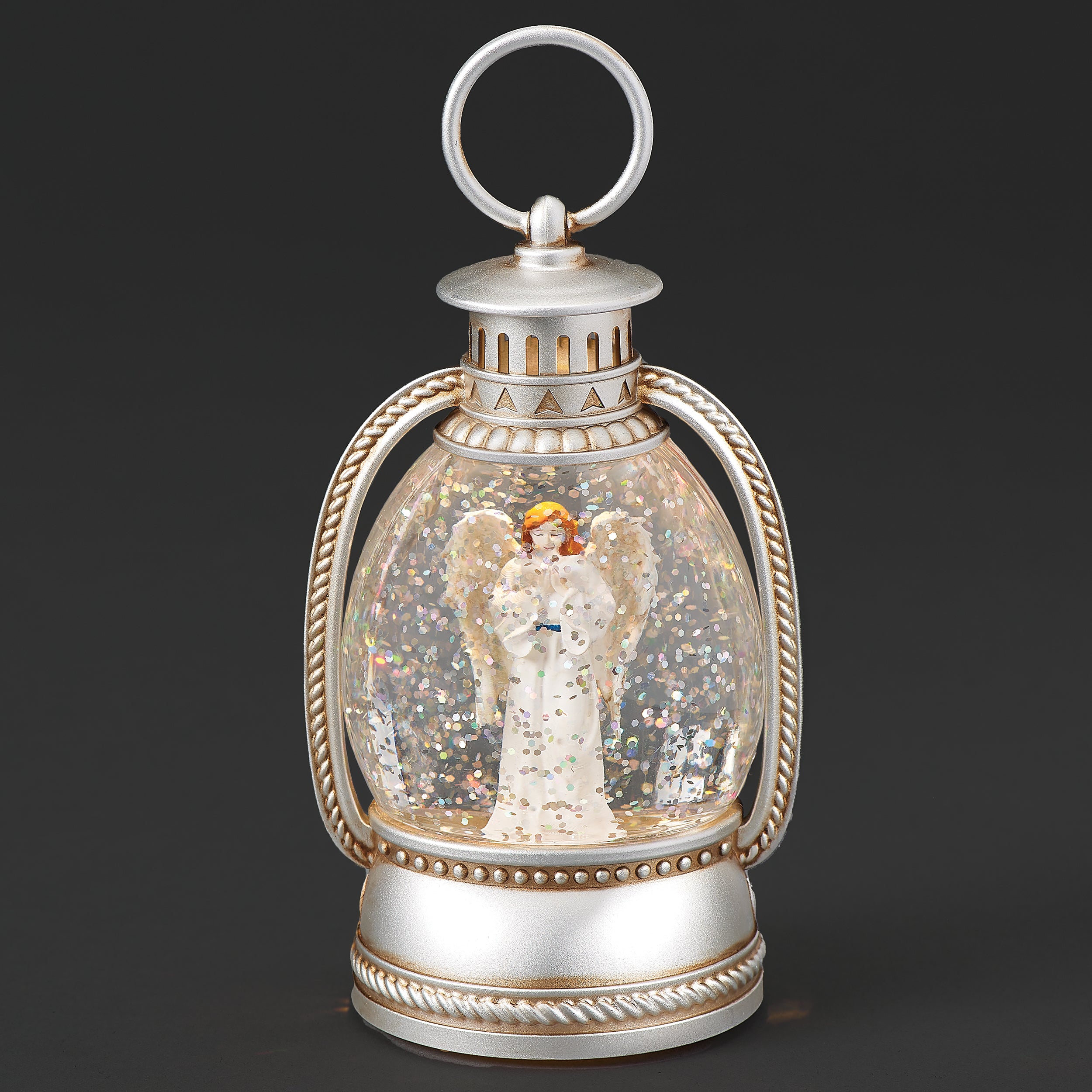 Lighted Silver Lantern with Angel – Shimmering Merry Lites