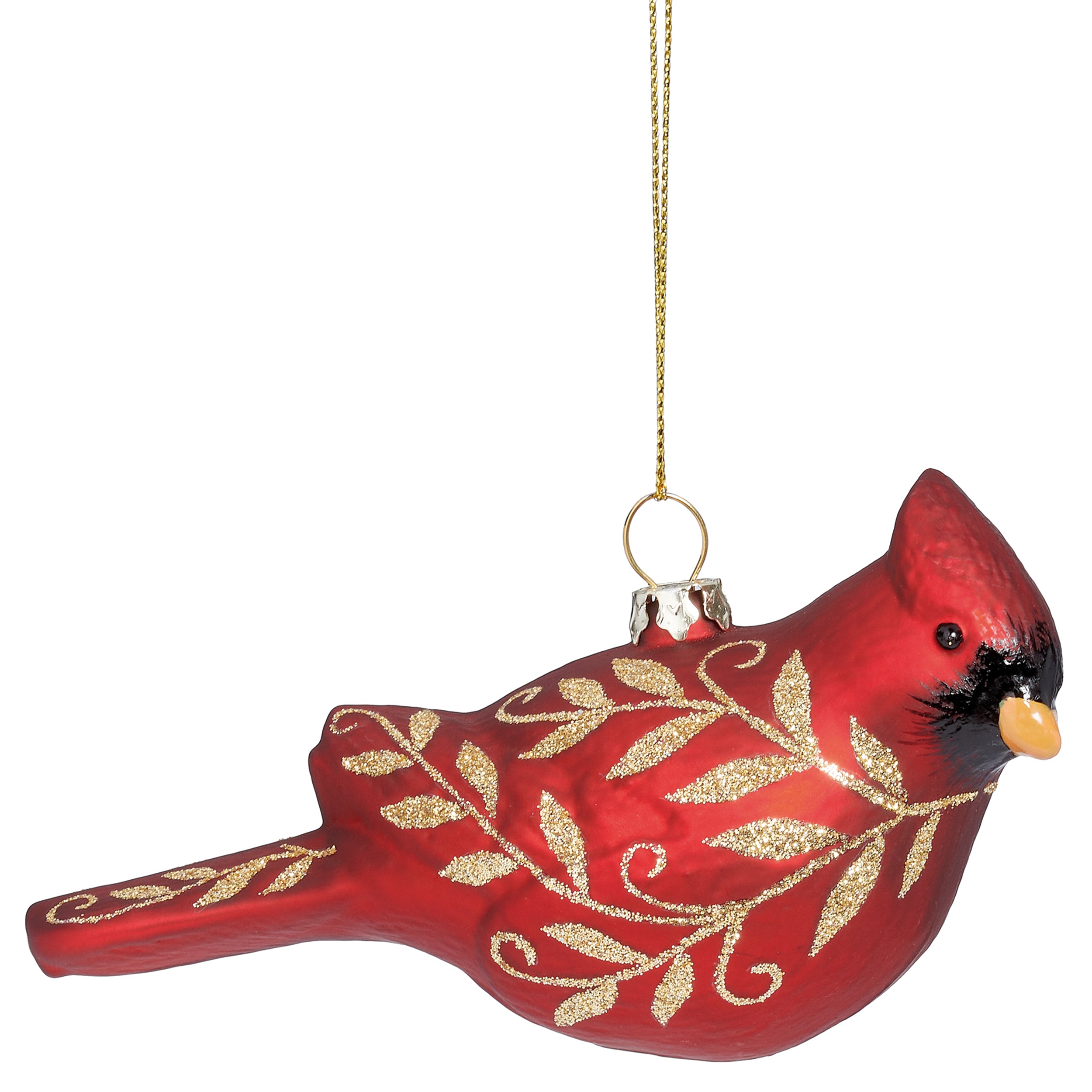 Cardinal with Gold Scrolled Leaf Ornament