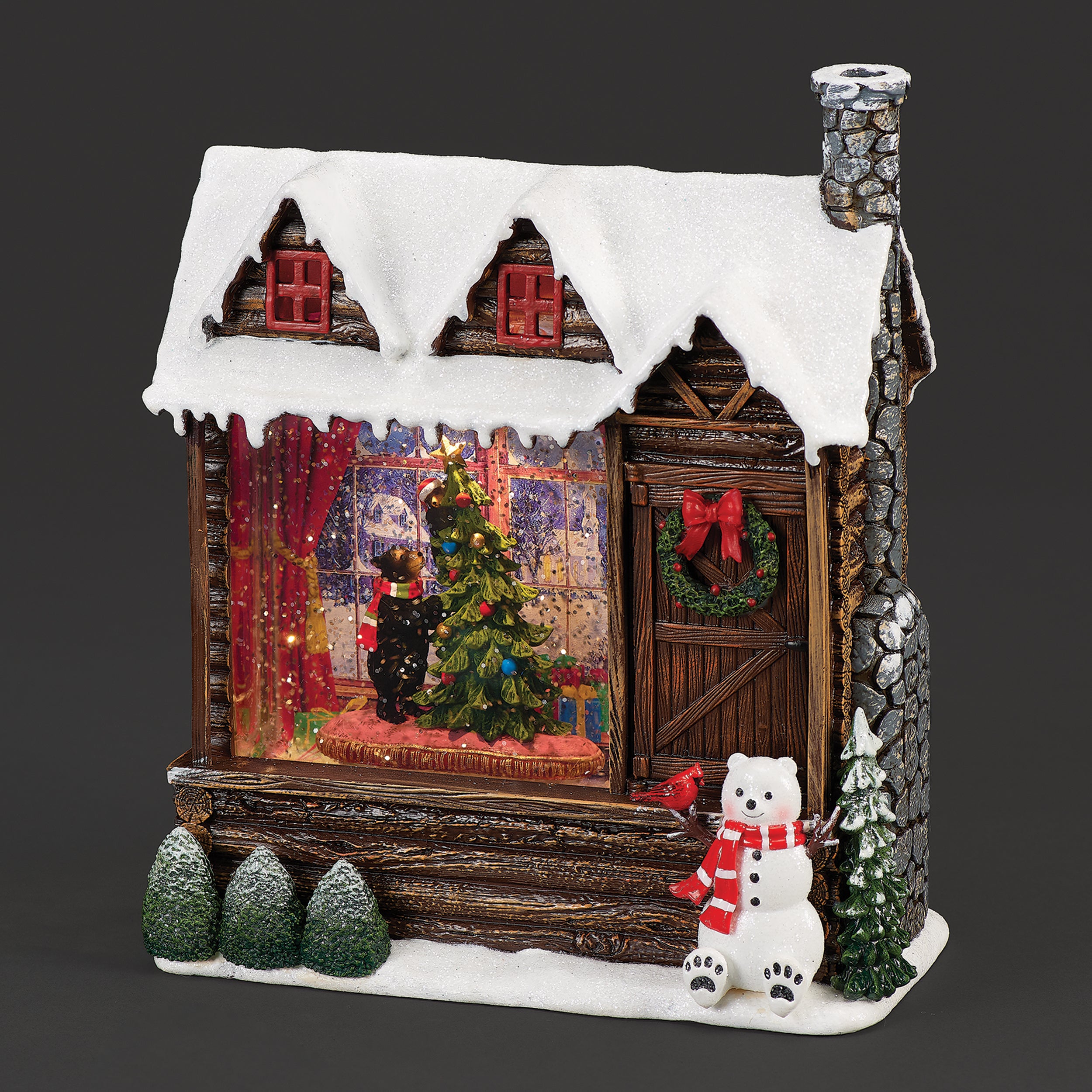 Confetti Lites Lighted Swirl Retro Camper with Bears by Campfire Scene