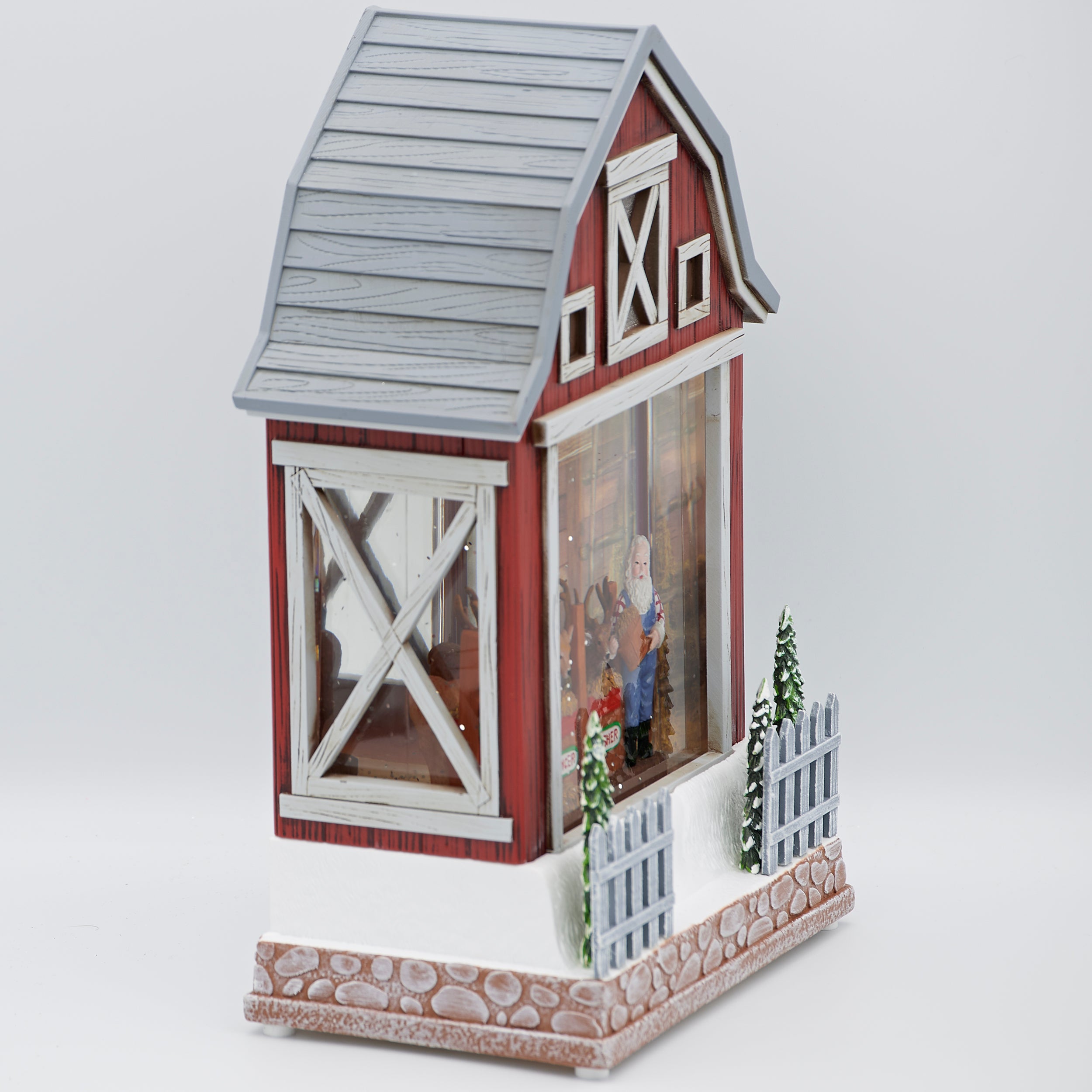 Confetti Lites Lighted Swirl Barn with Santa Feeding Reindeer